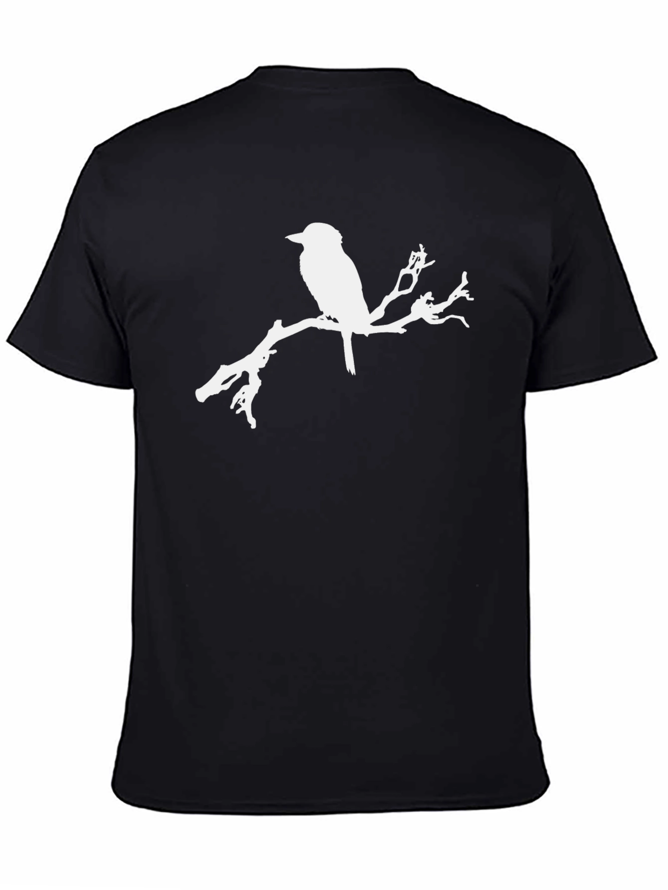 Bird on Branch Graphic Tee - Black Cotton T-Shirt