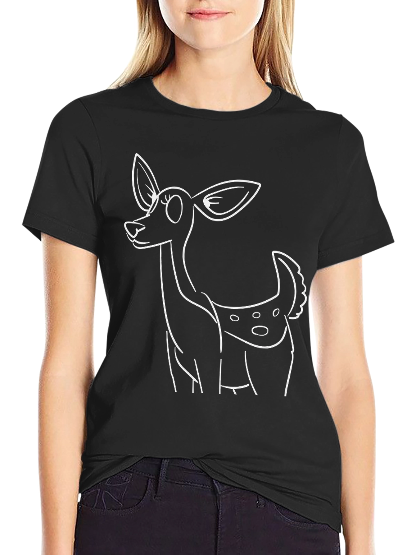 Deer Graphic Tee - Black Cotton T-Shirt