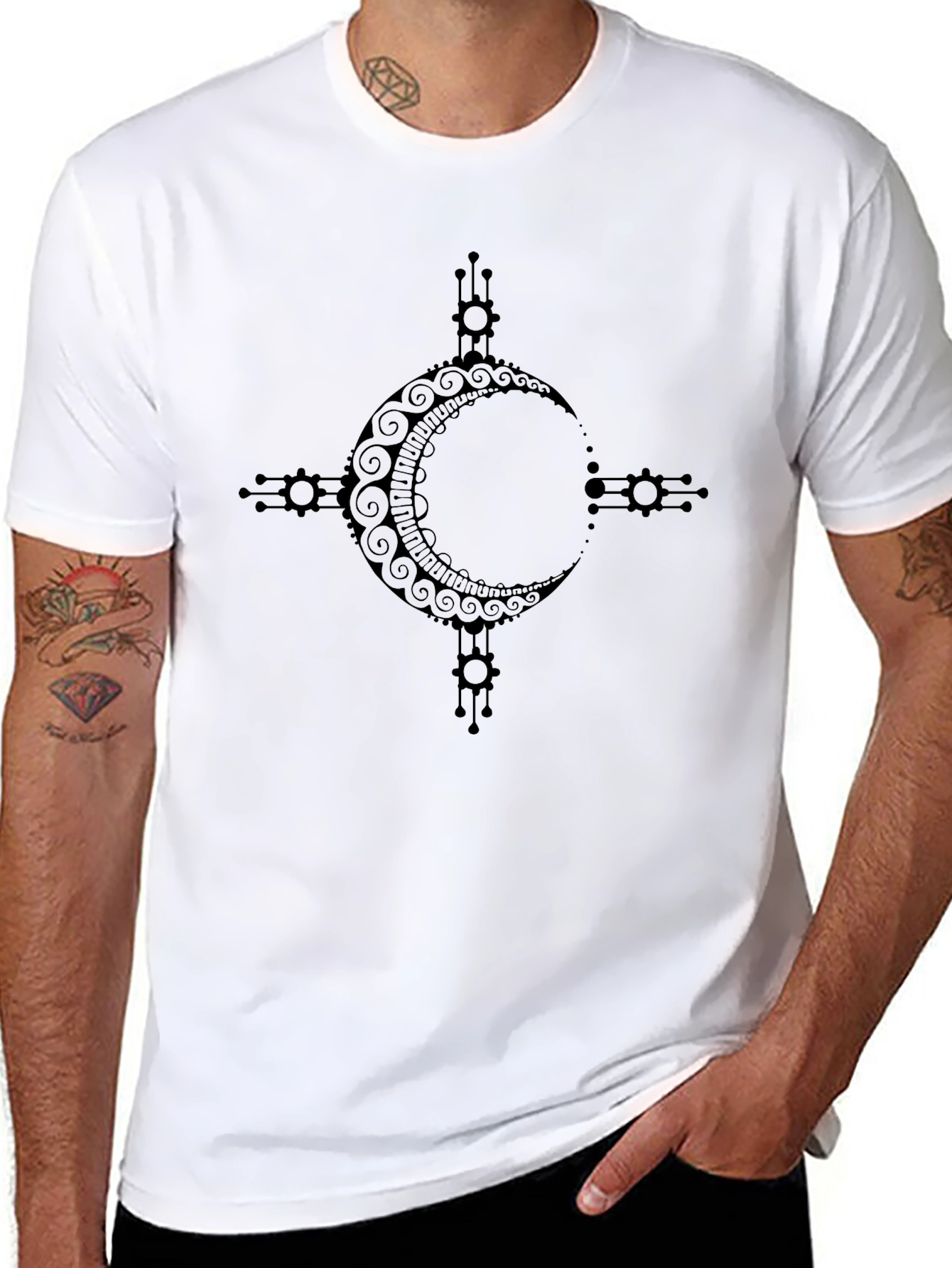 Tribal Moon Design Black T-Shirt