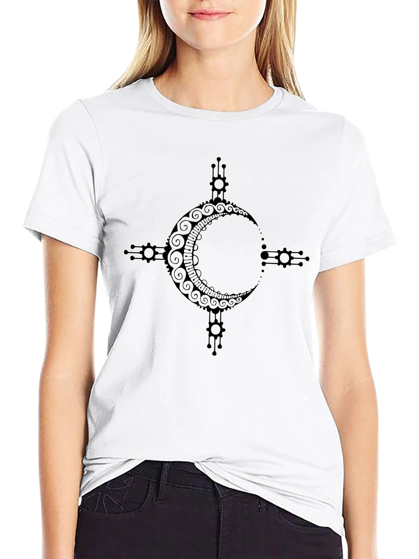 Tribal Moon Design Black T-Shirt