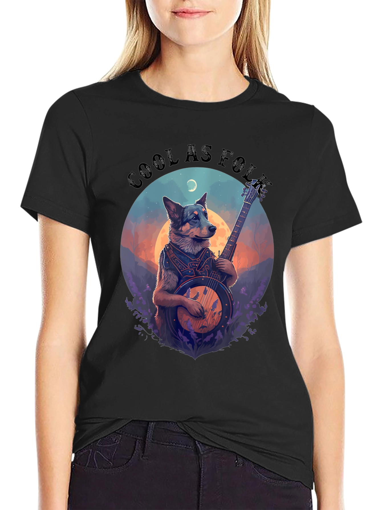 Cool as Folk Dog Musician Graphic T-Shirt