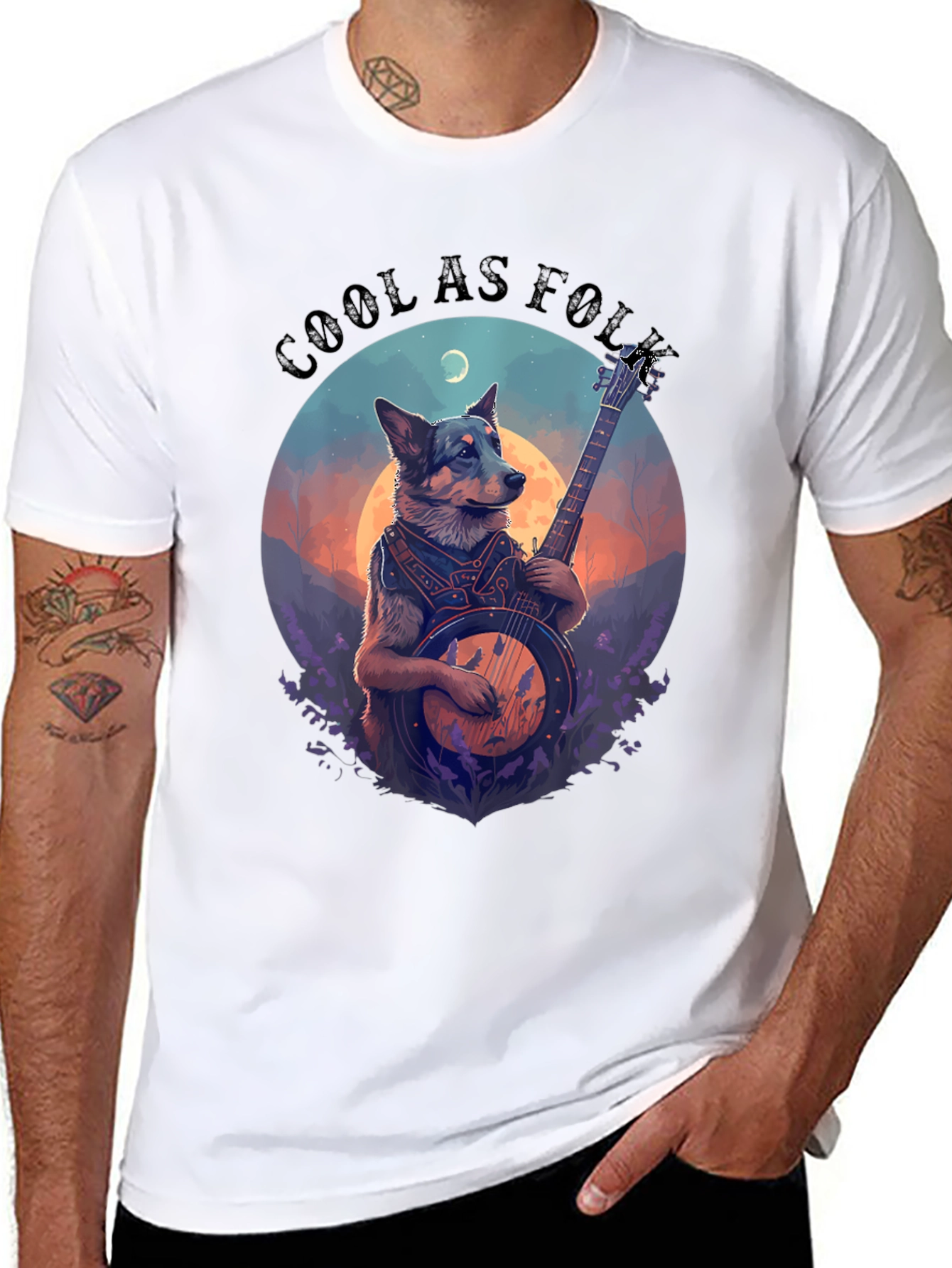 Cool as Folk Dog Musician Graphic T-Shirt