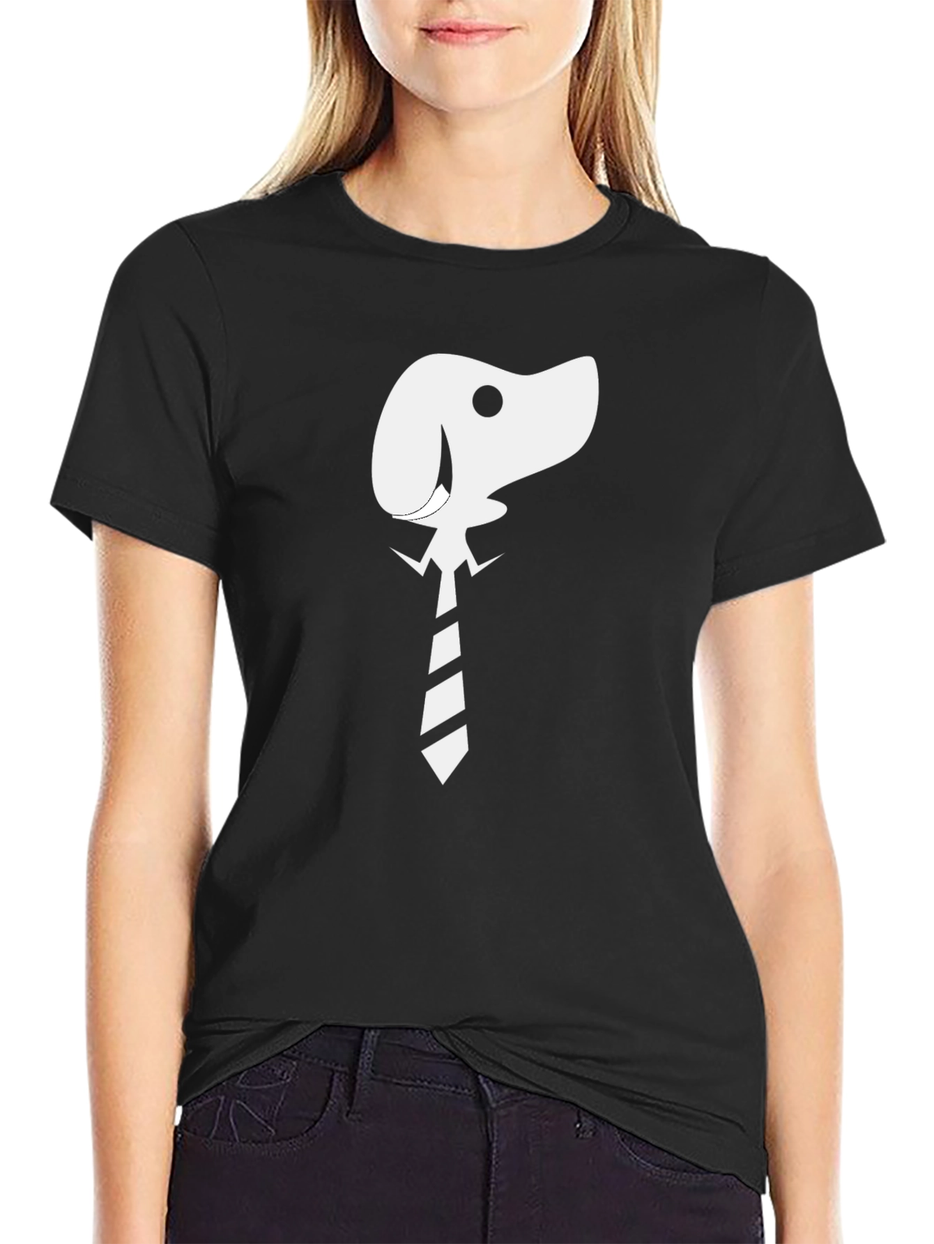 Dog with Tie Graphic T-Shirt - Black Cotton Tee