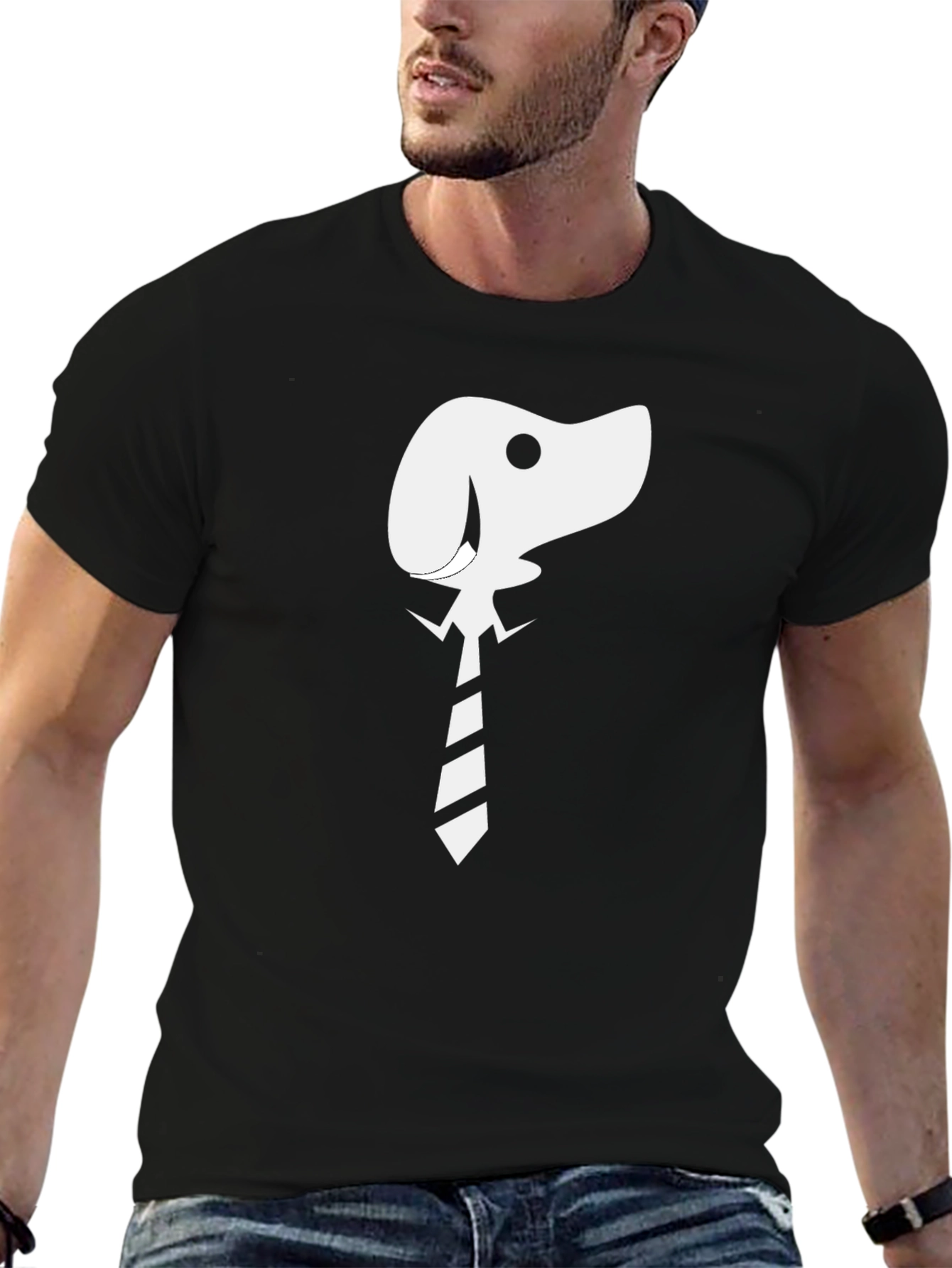 Dog with Tie Graphic T-Shirt - Black Cotton Tee