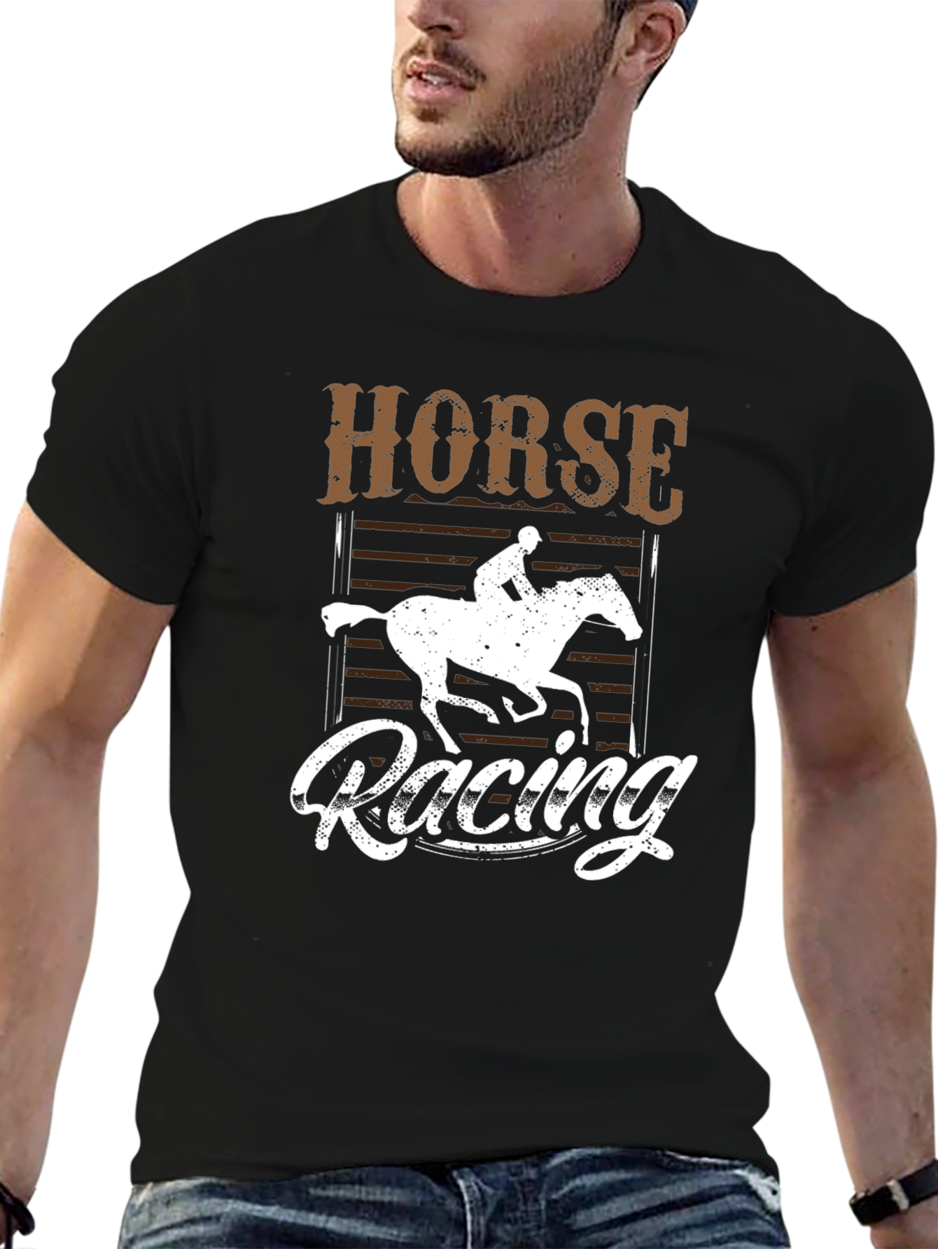 Horse Racing Graphic Tee - Unisex Black T-Shirt