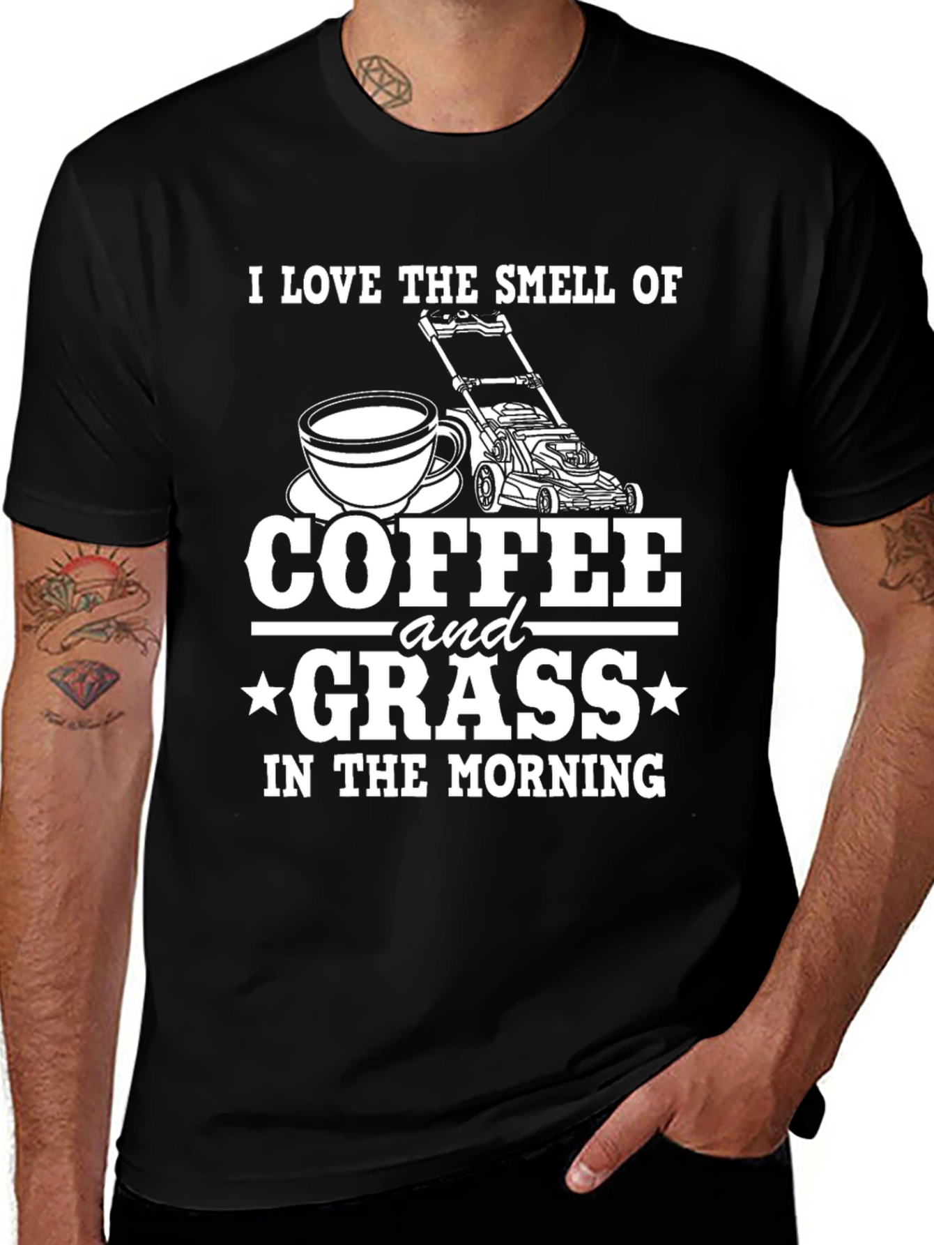 Coffee and Grass T-Shirt: Morning Lawn Care