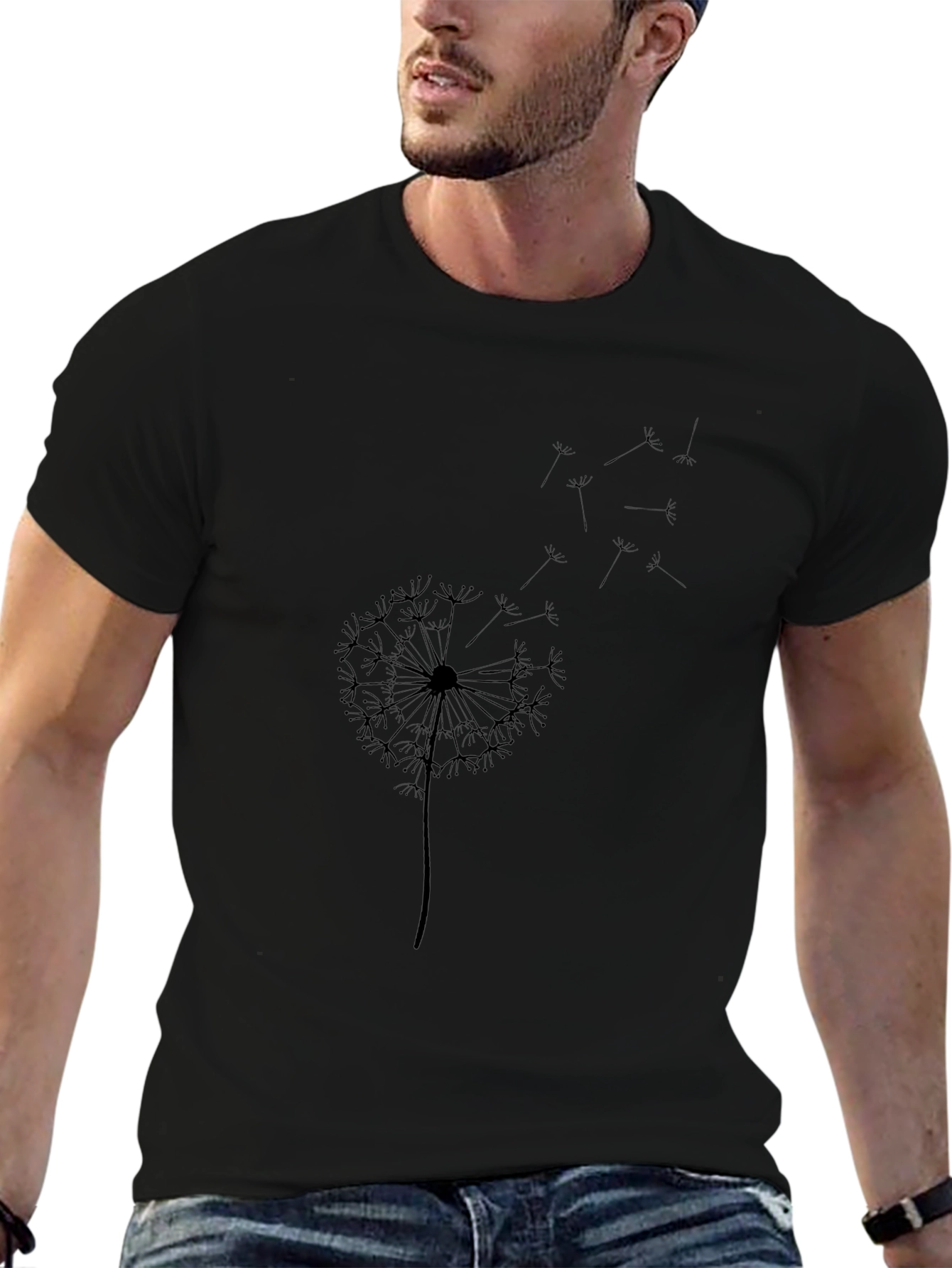 Dandelion Print Black T-Shirt - Casual Style