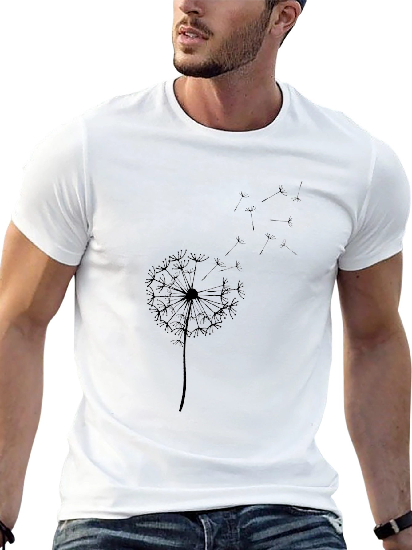 Dandelion Print Black T-Shirt - Casual Style