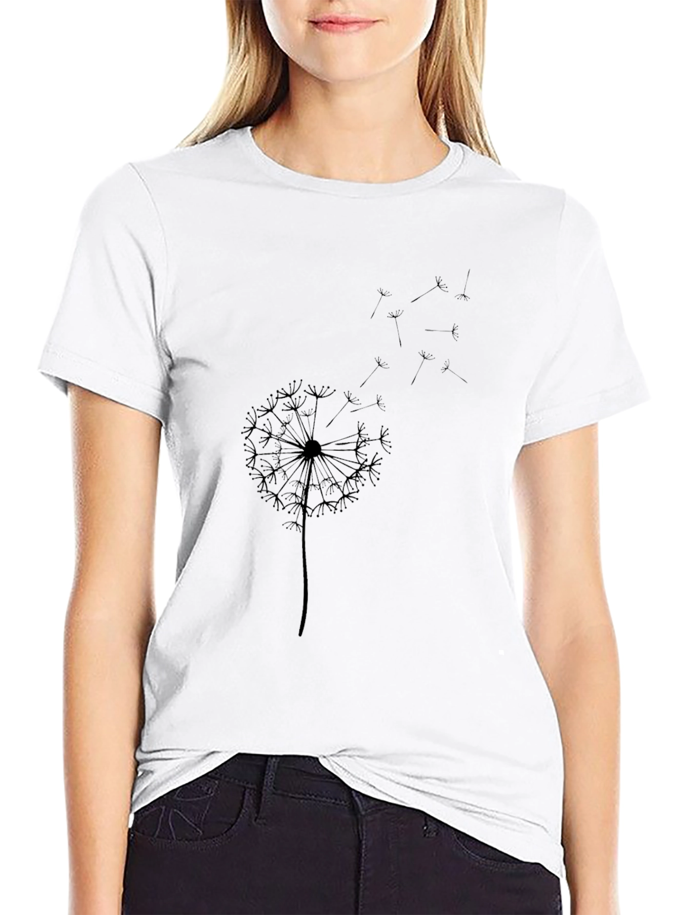 Dandelion Print Black T-Shirt - Casual Style