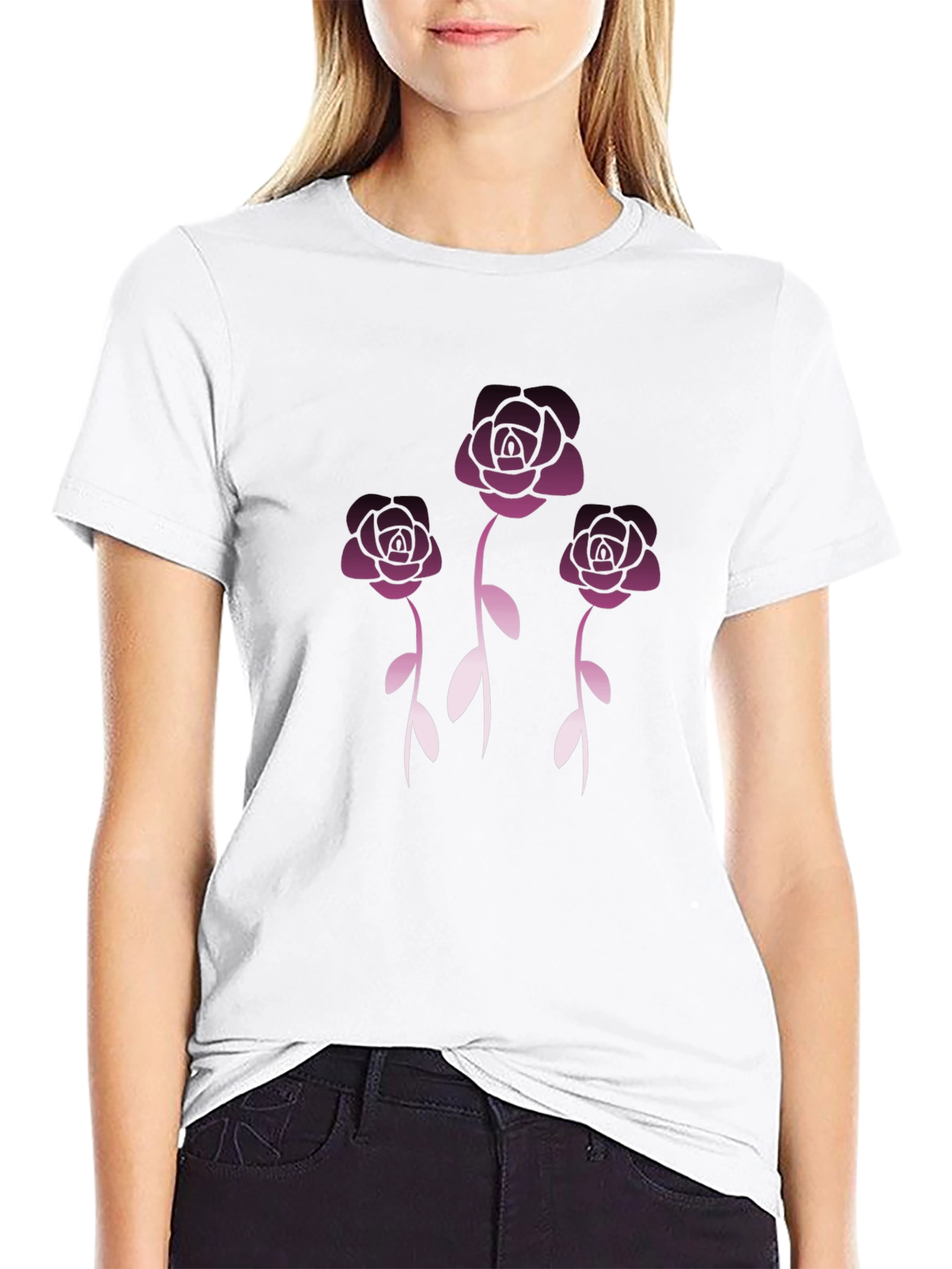 Floral Rose Graphic Tee - Stylish Black T-Shirt