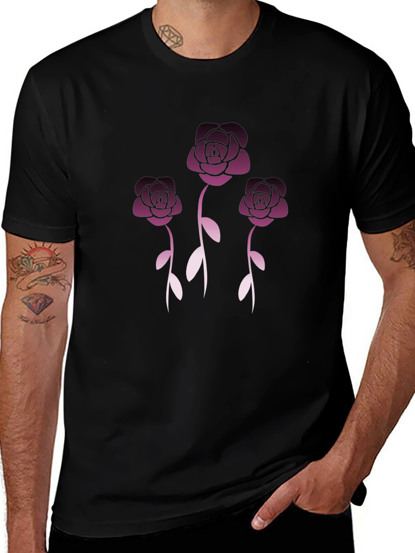 Floral Rose Graphic Tee - Stylish Black T-Shirt