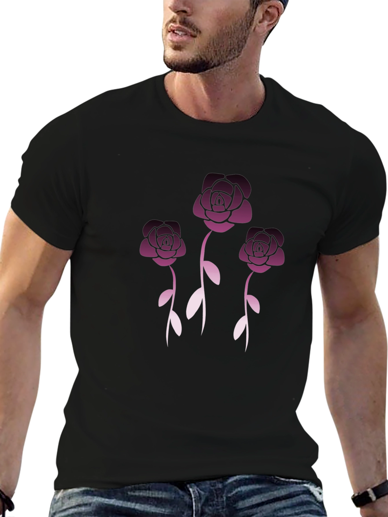 Floral Rose Graphic Tee - Stylish Black T-Shirt