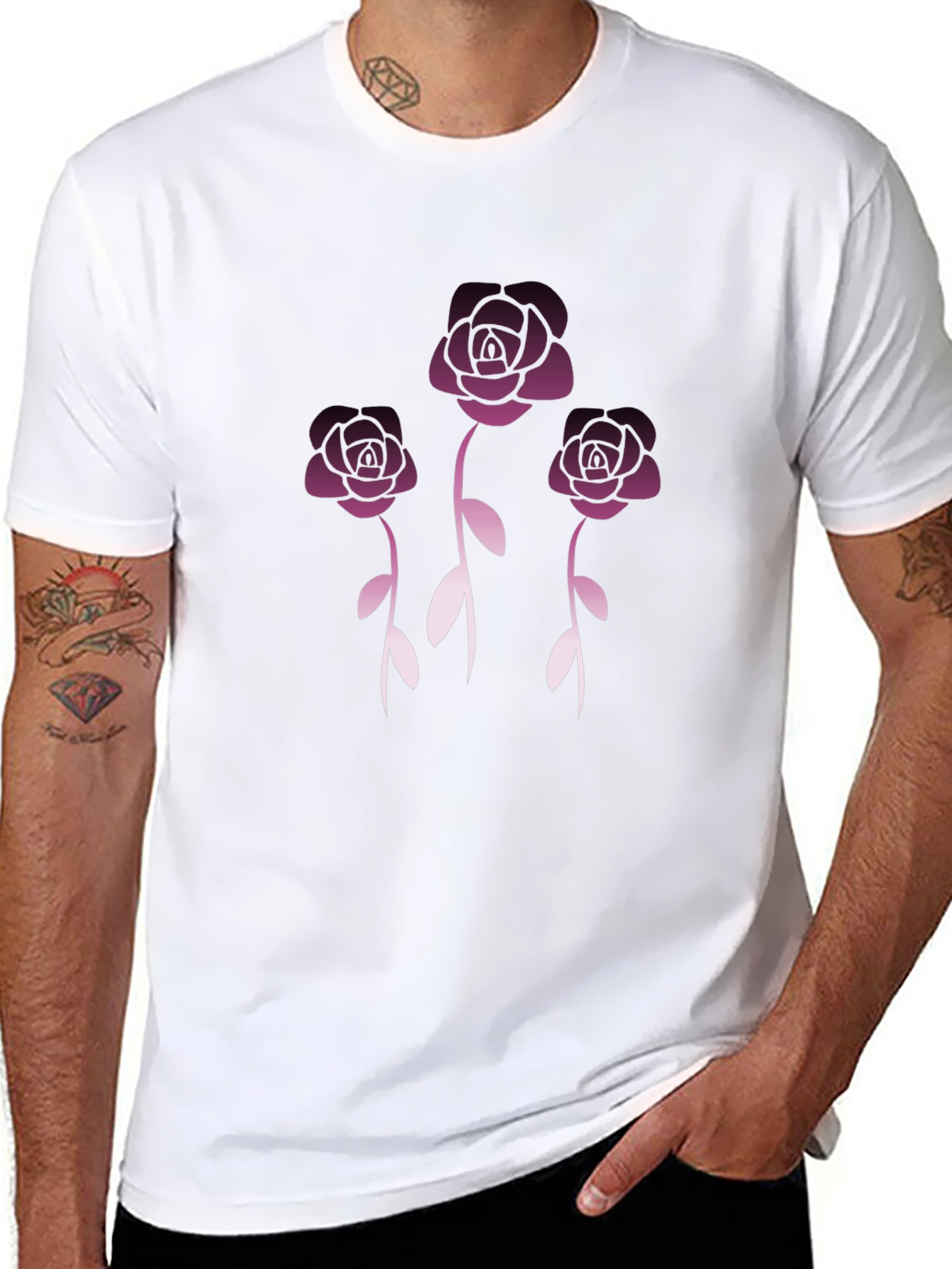 Floral Rose Graphic Tee - Stylish Black T-Shirt