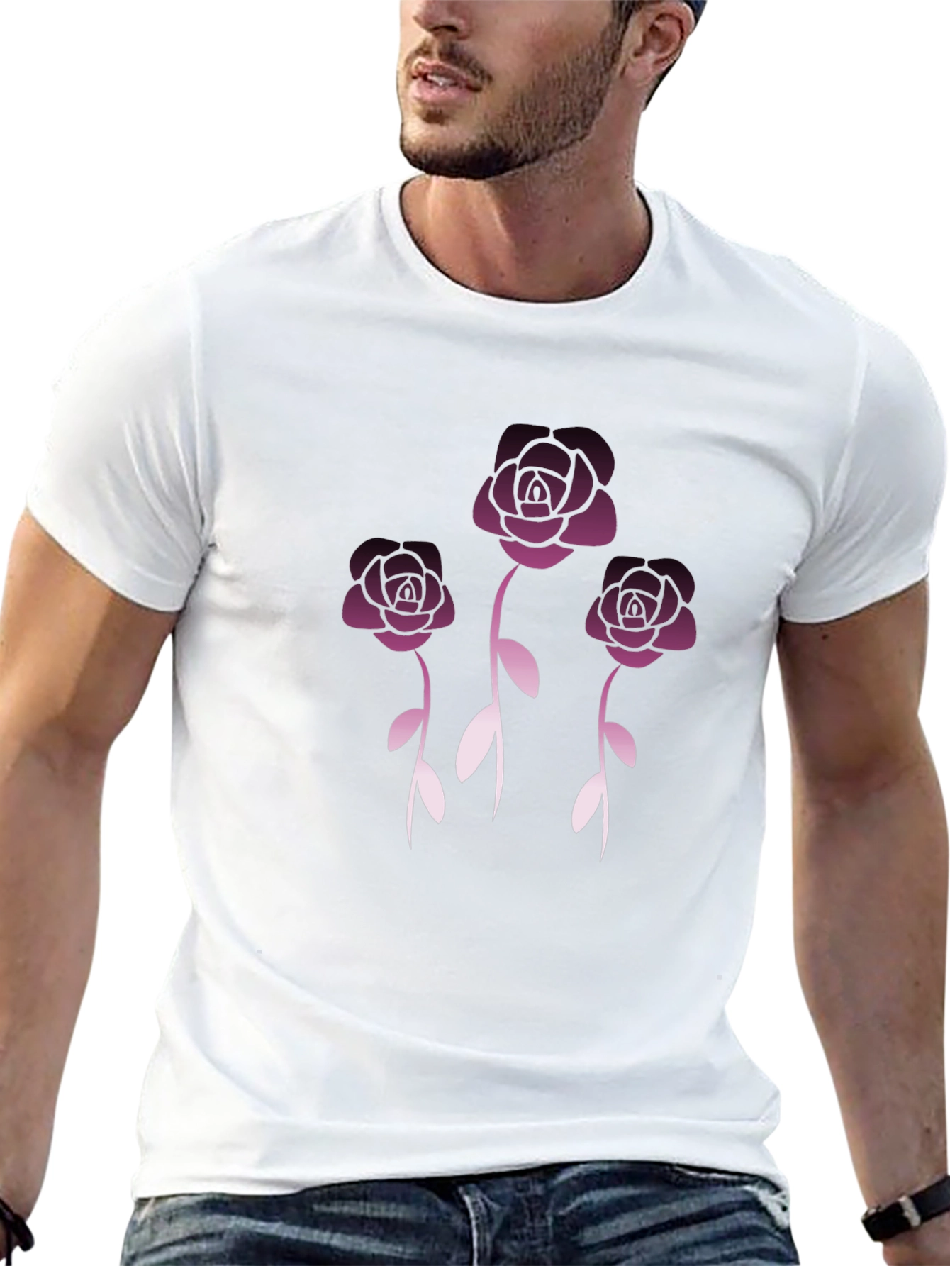 Floral Rose Graphic Tee - Stylish Black T-Shirt