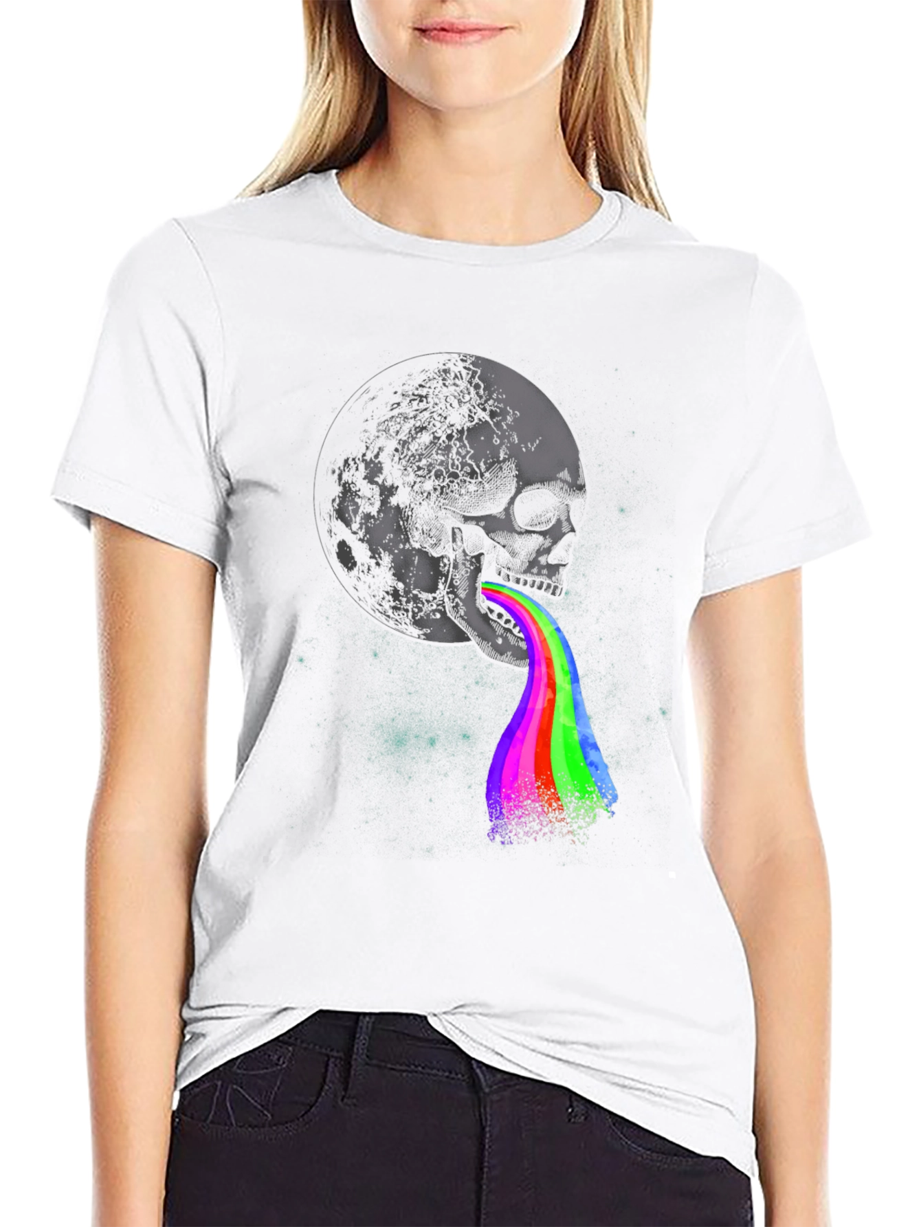 Skull Moon Rainbow Graphic Tee - Dark Style