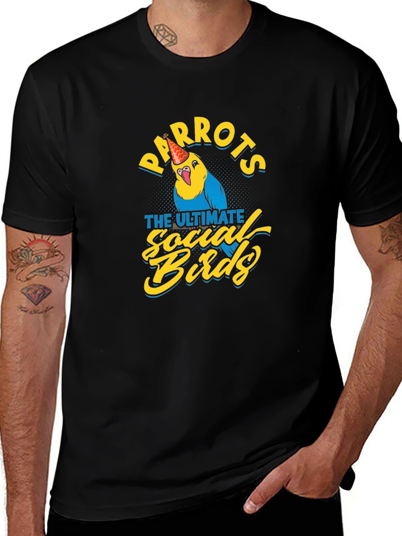 Parrots Social Birds Graphic Tee - Unisex Black T-Shirt