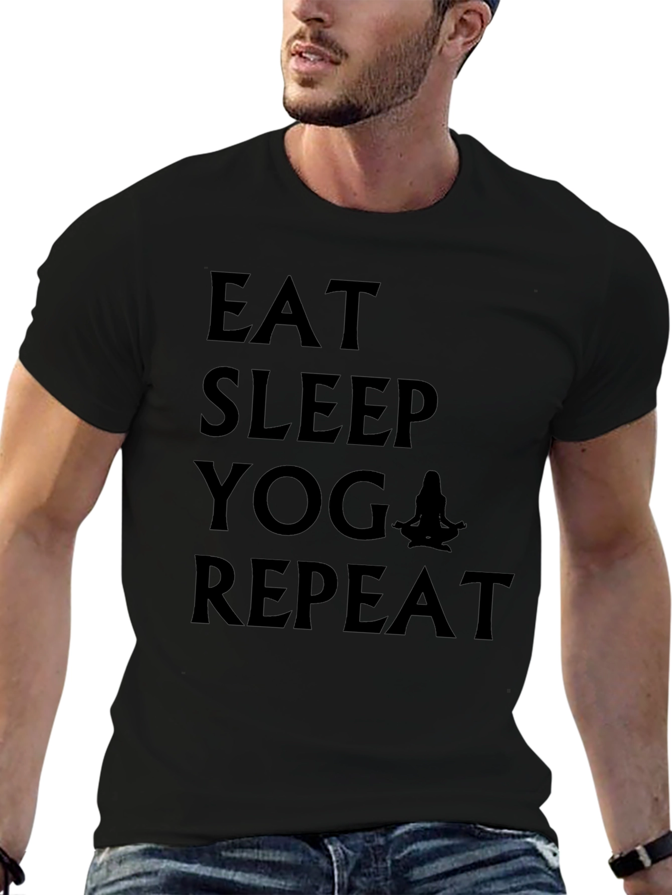 Eat Sleep Yoga Repeat Black Graphic T-Shirt