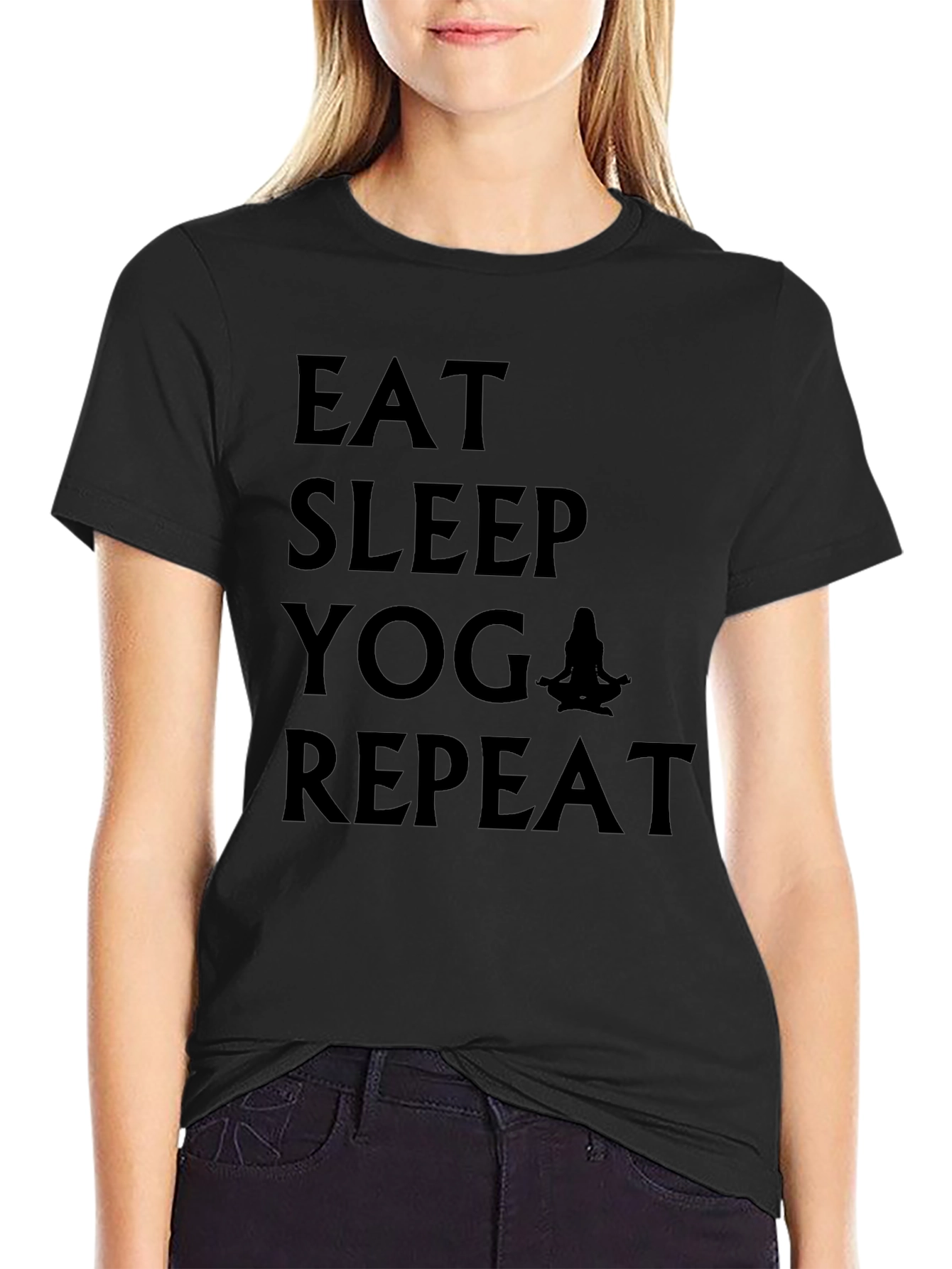 Eat Sleep Yoga Repeat Black Graphic T-Shirt