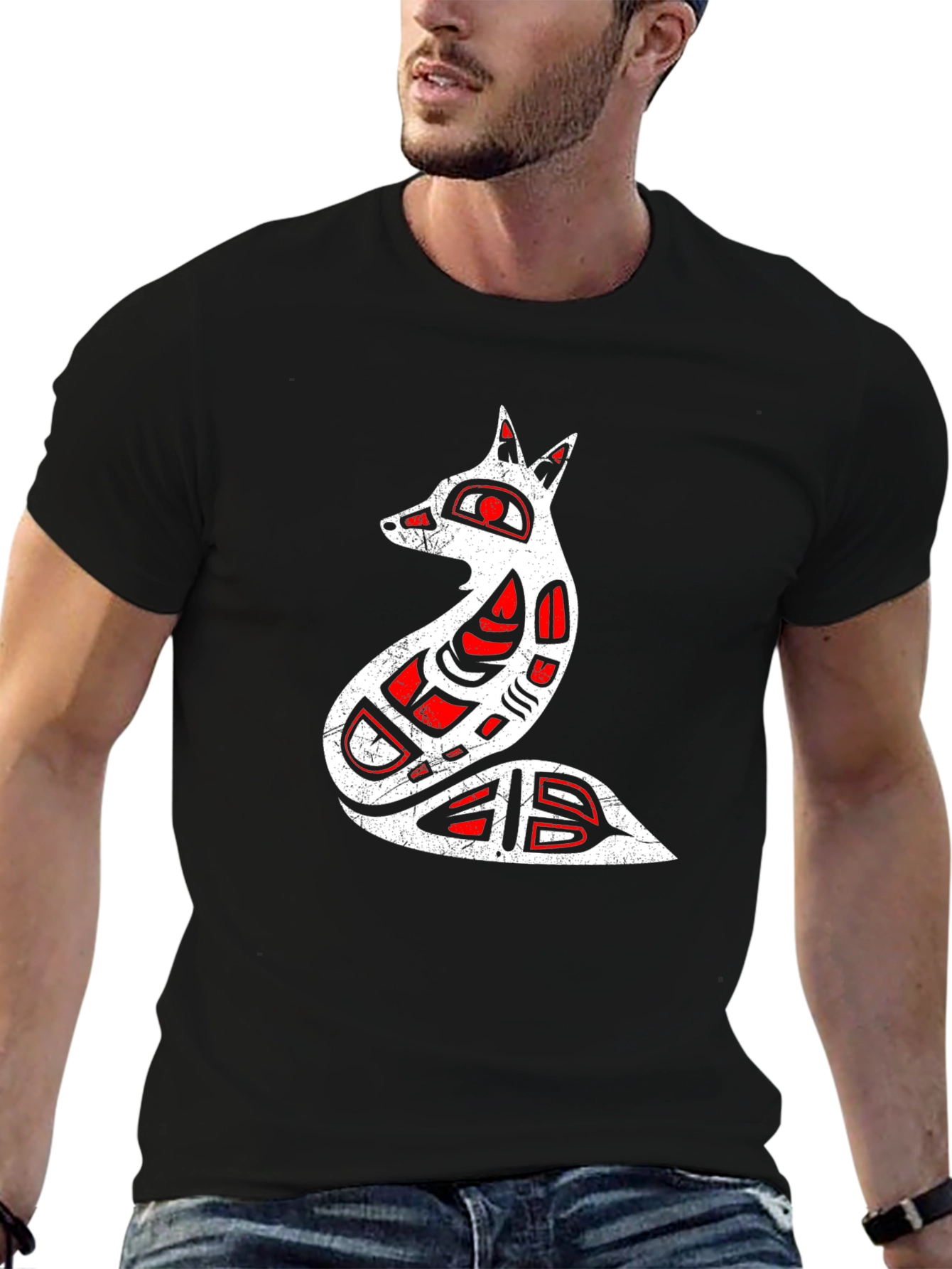 Tribal Fox Graphic Tee - Black Cotton Comfort