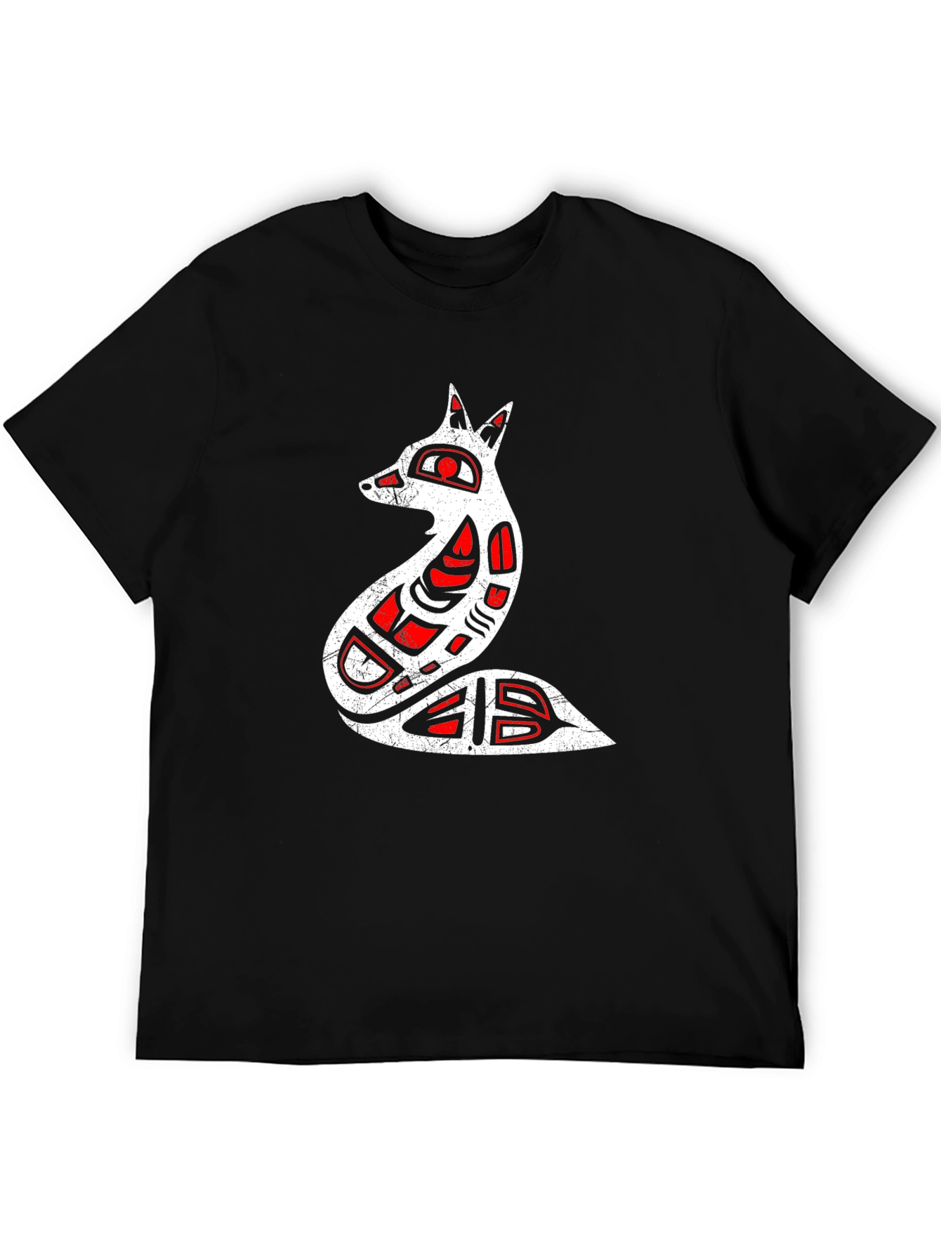Tribal Fox Graphic Tee - Black Cotton Comfort