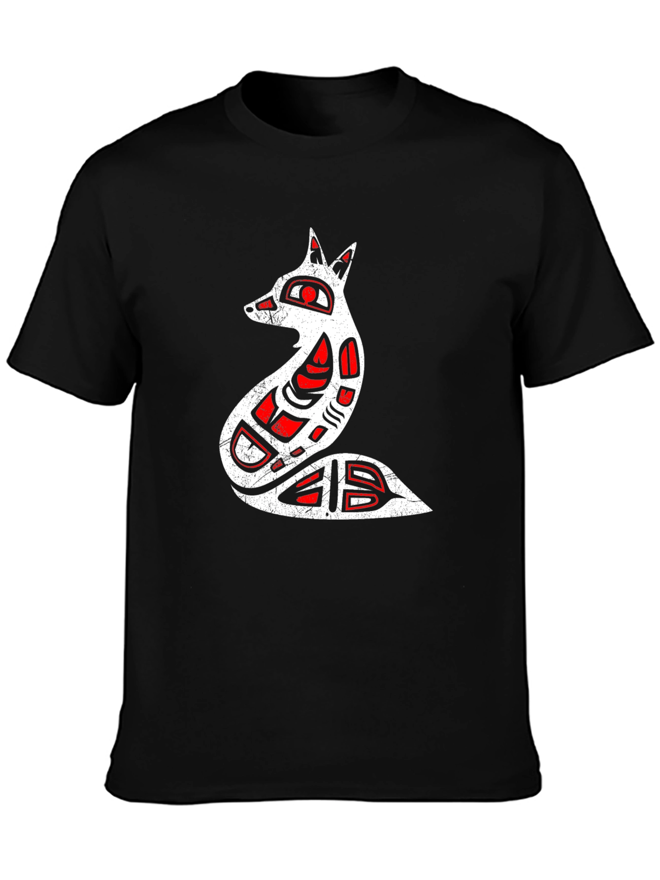 Tribal Fox Graphic Tee - Black Cotton Comfort