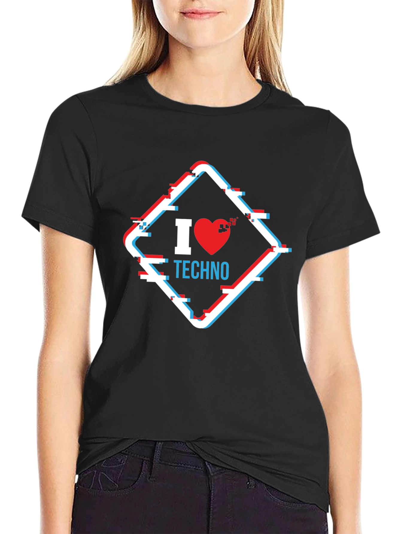 I Heart Techno Glitch Style Graphic Tee