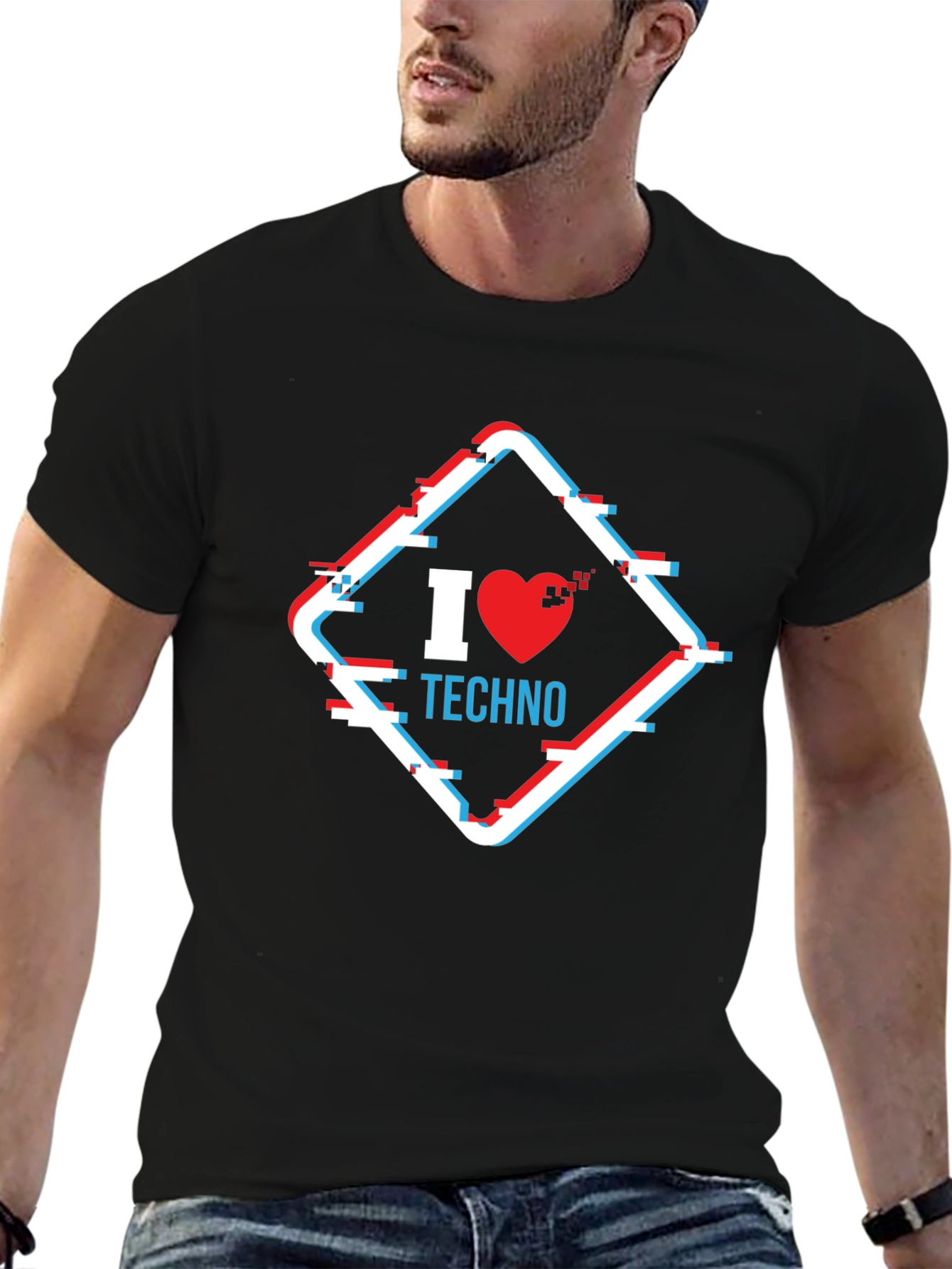 I Heart Techno Glitch Style Graphic Tee