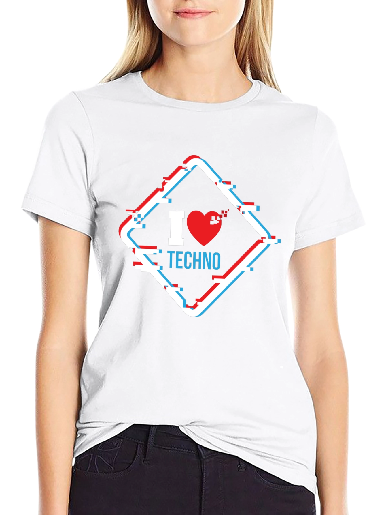 I Heart Techno Glitch Style Graphic Tee