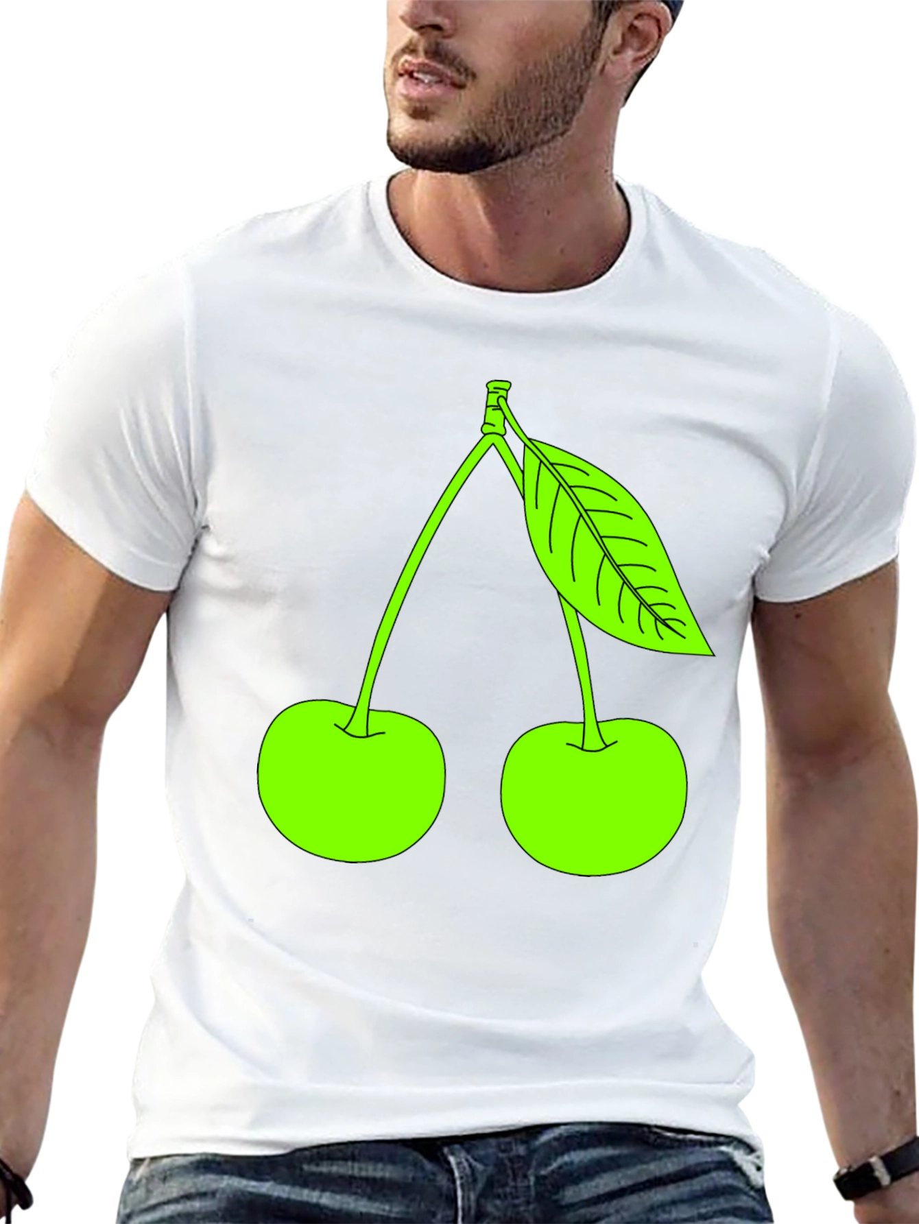 Neon Green Cherry Graphic Black T-Shirt
