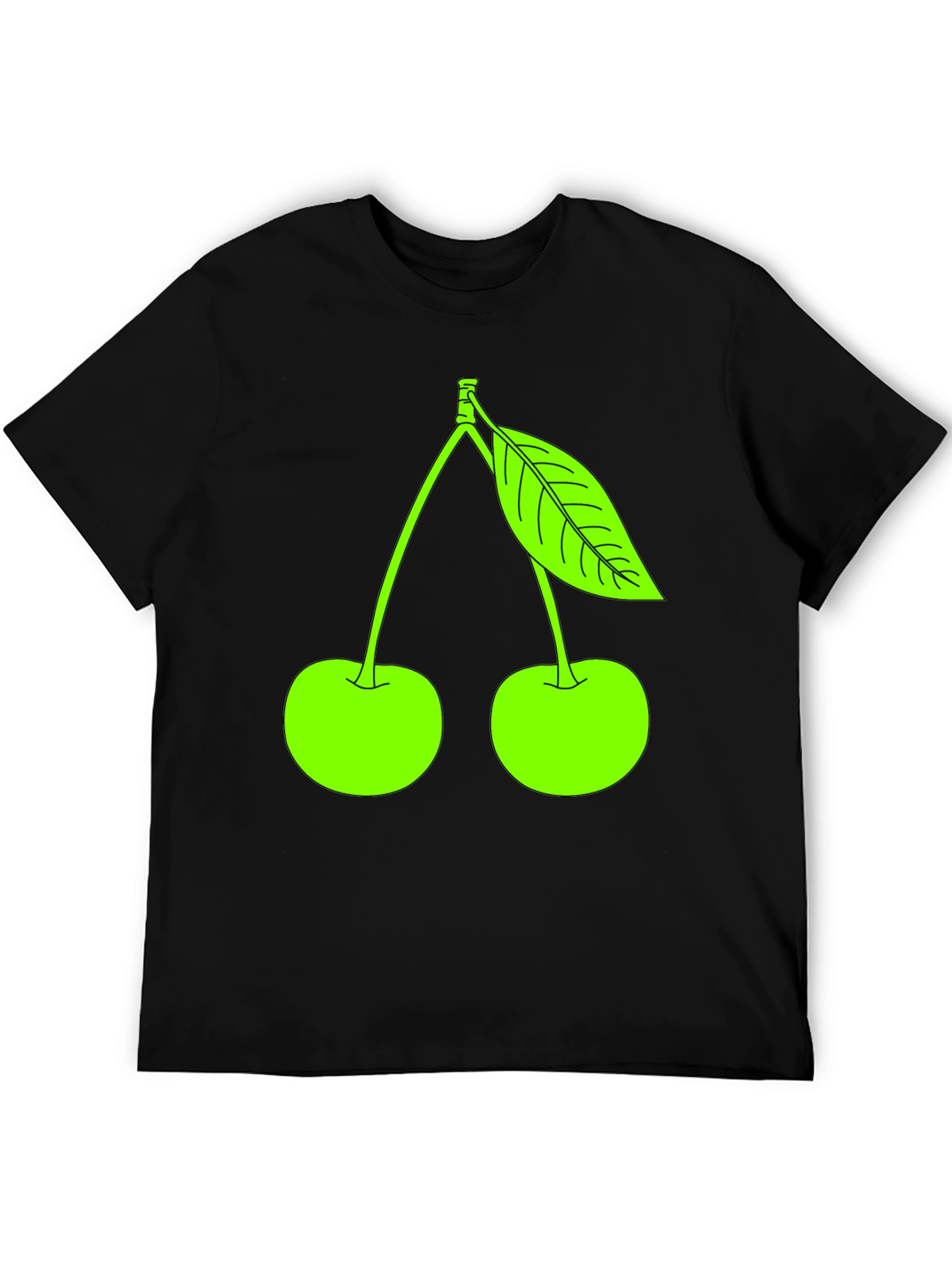 Neon Green Cherry Graphic Black T-Shirt