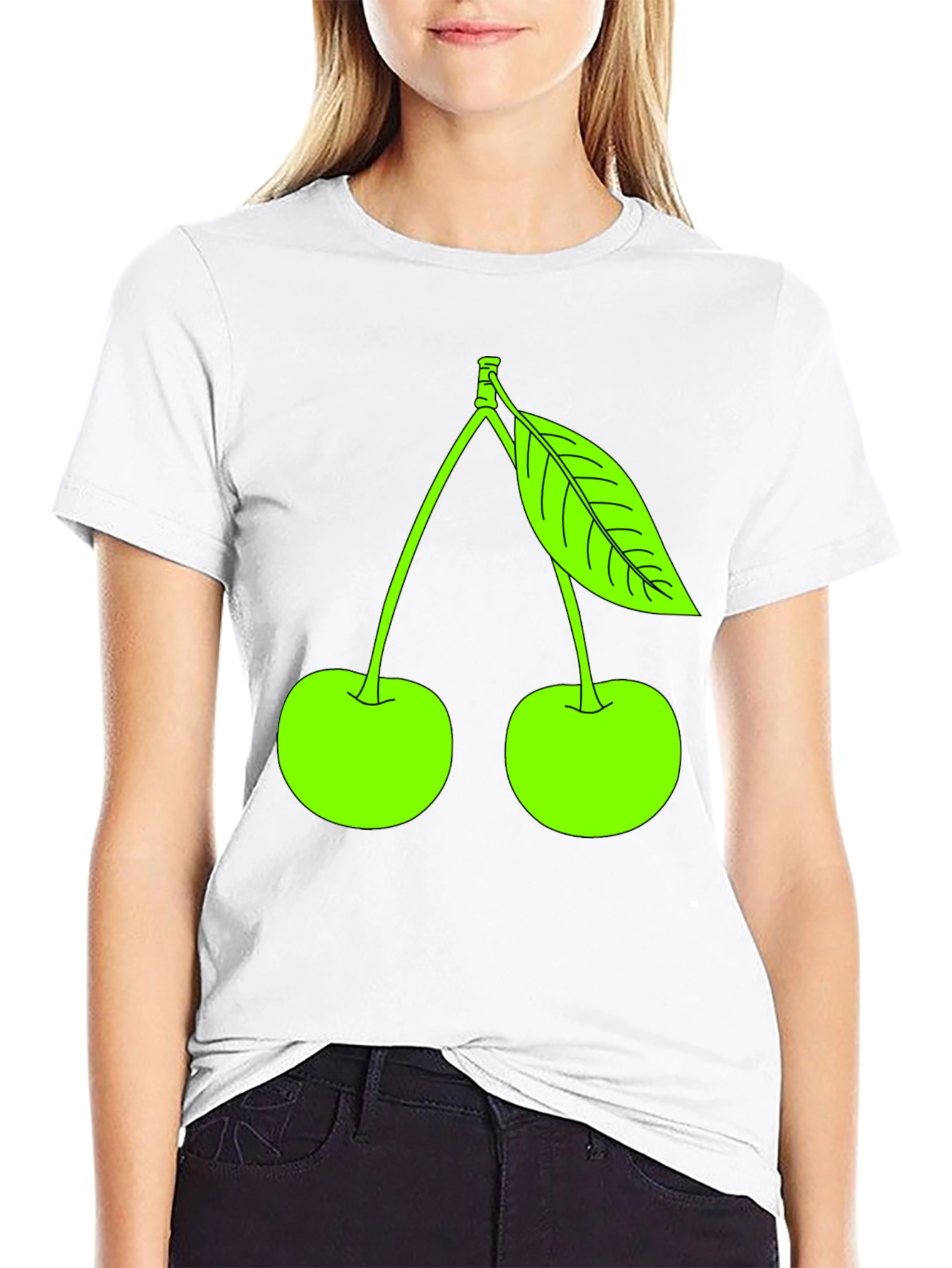 Neon Green Cherry Graphic Black T-Shirt