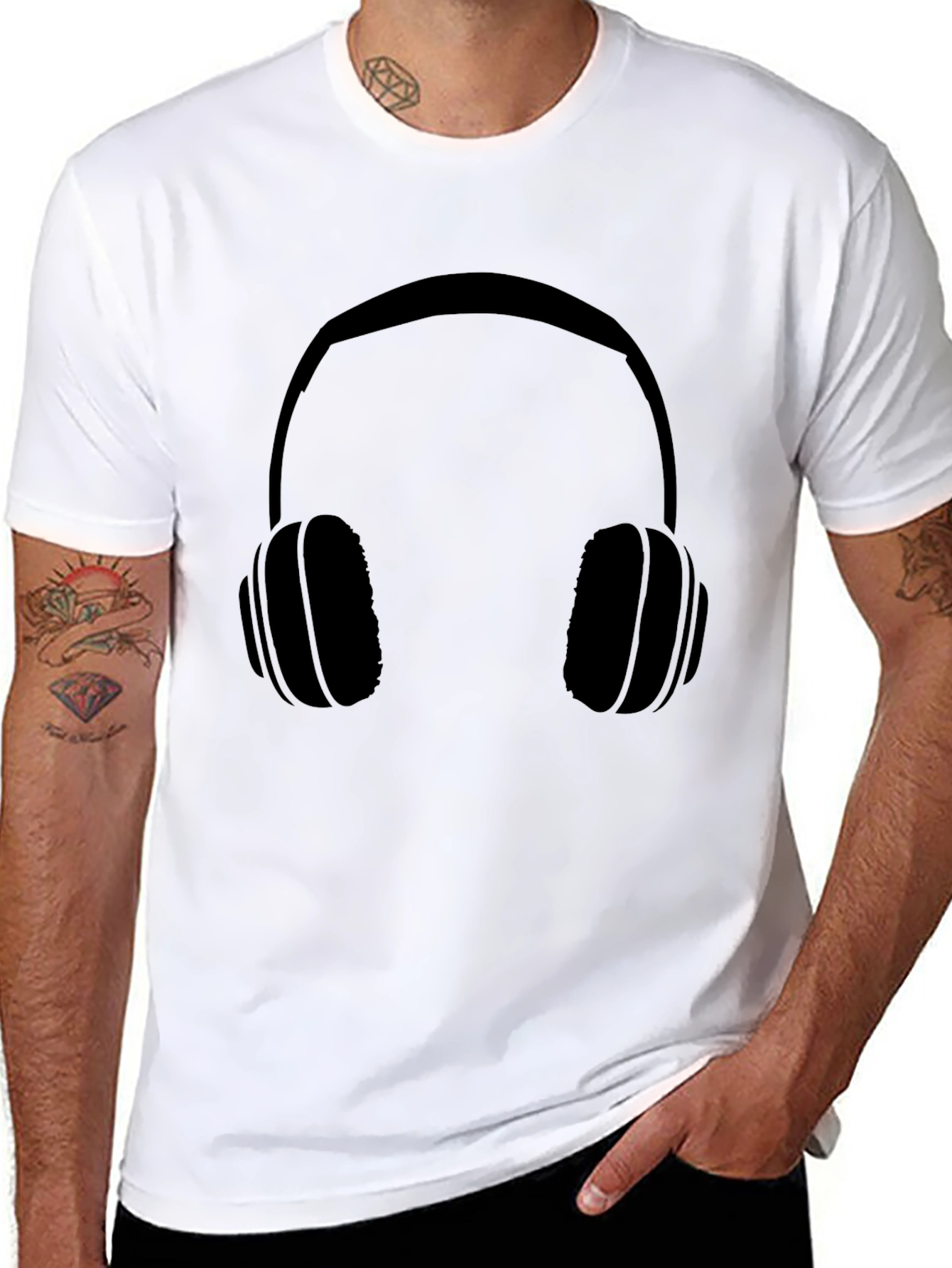 Black Headphone Graphic Tee - Music Lover Shirt