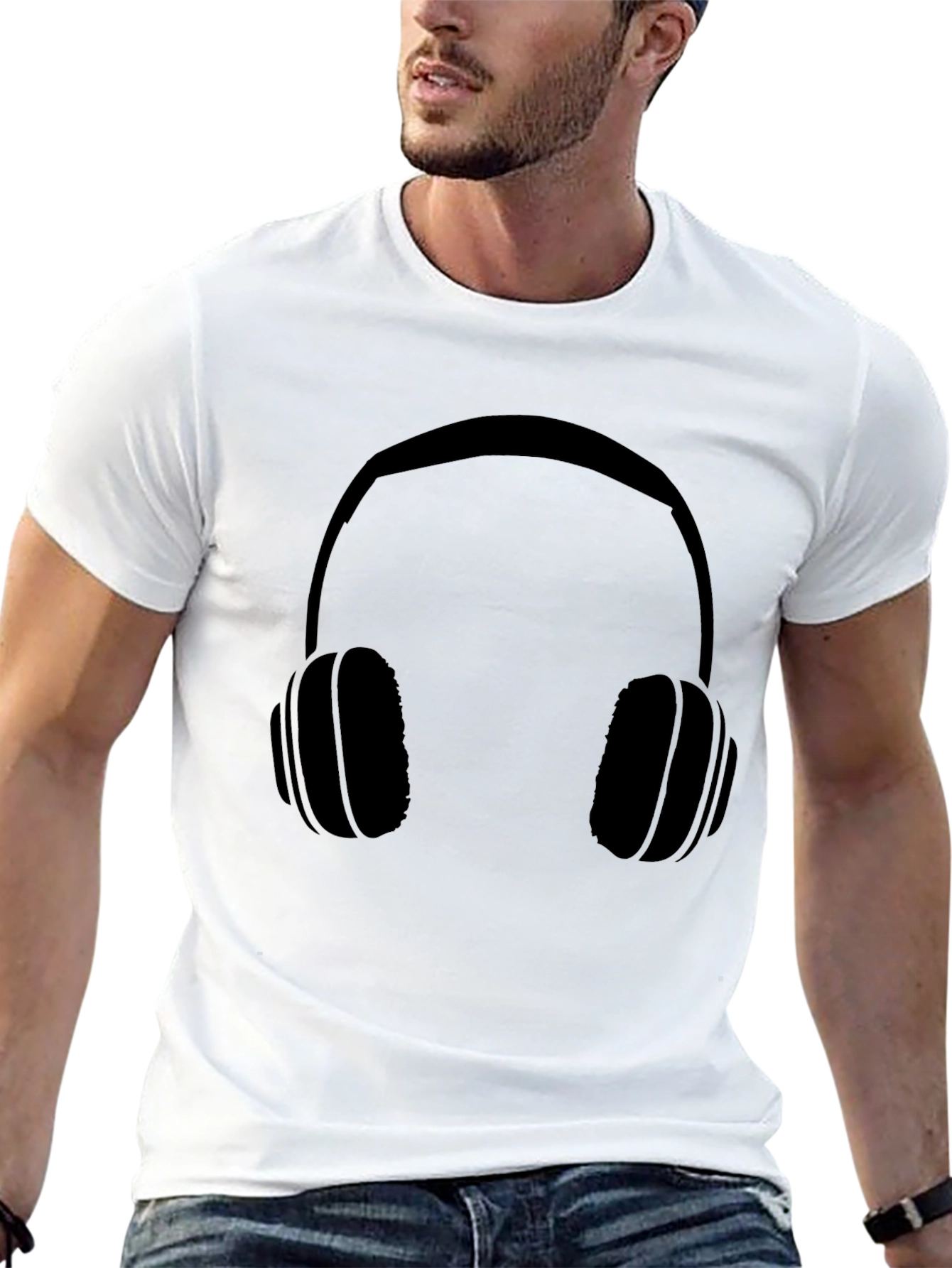 Black Headphone Graphic Tee - Music Lover Shirt