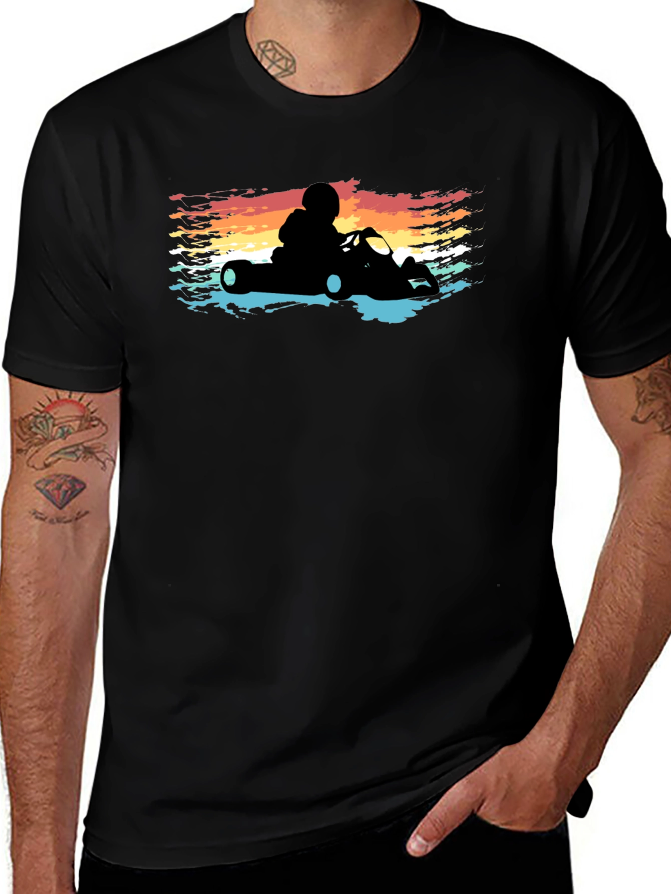 Retro Go-Kart T-Shirt - Racecar Driver Silhouette Tee