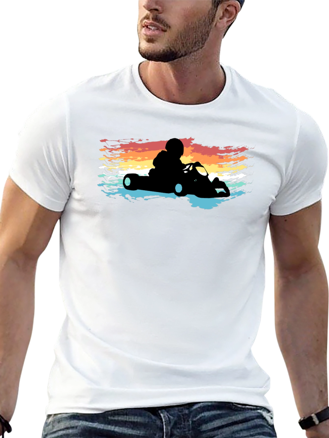 Retro Go-Kart T-Shirt - Racecar Driver Silhouette Tee