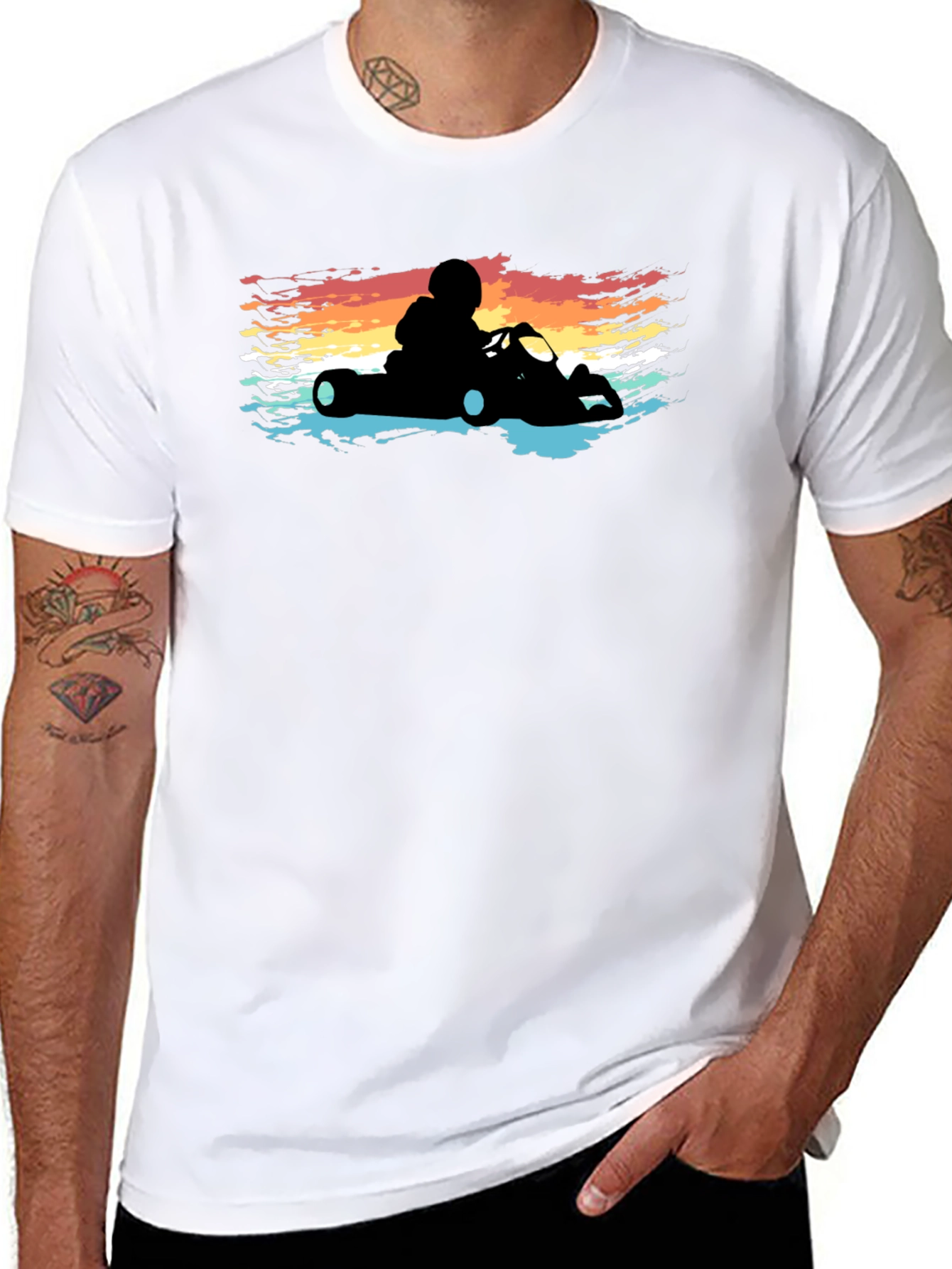Retro Go-Kart T-Shirt - Racecar Driver Silhouette Tee