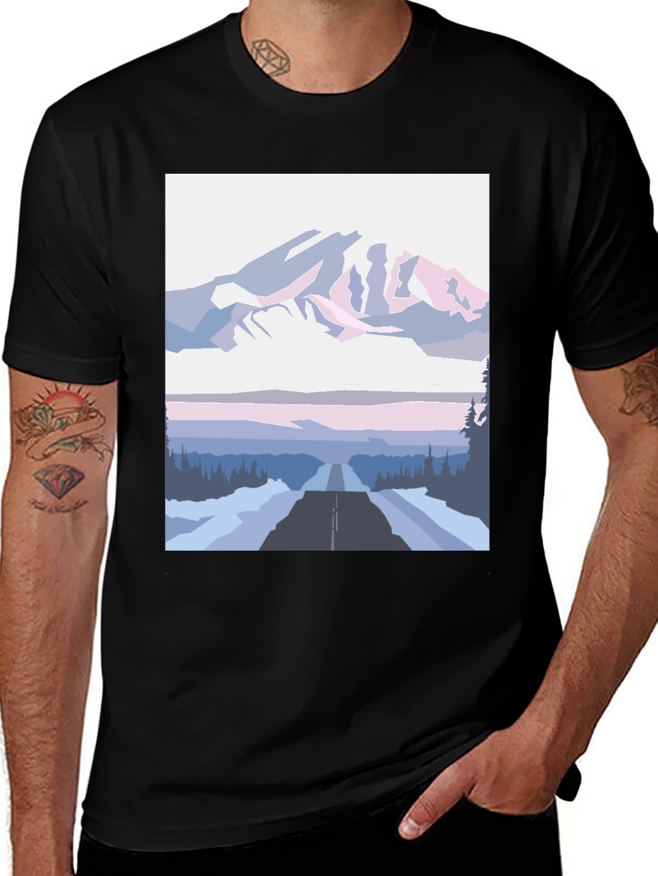 Mountain Road Graphic Tee - Black Cotton