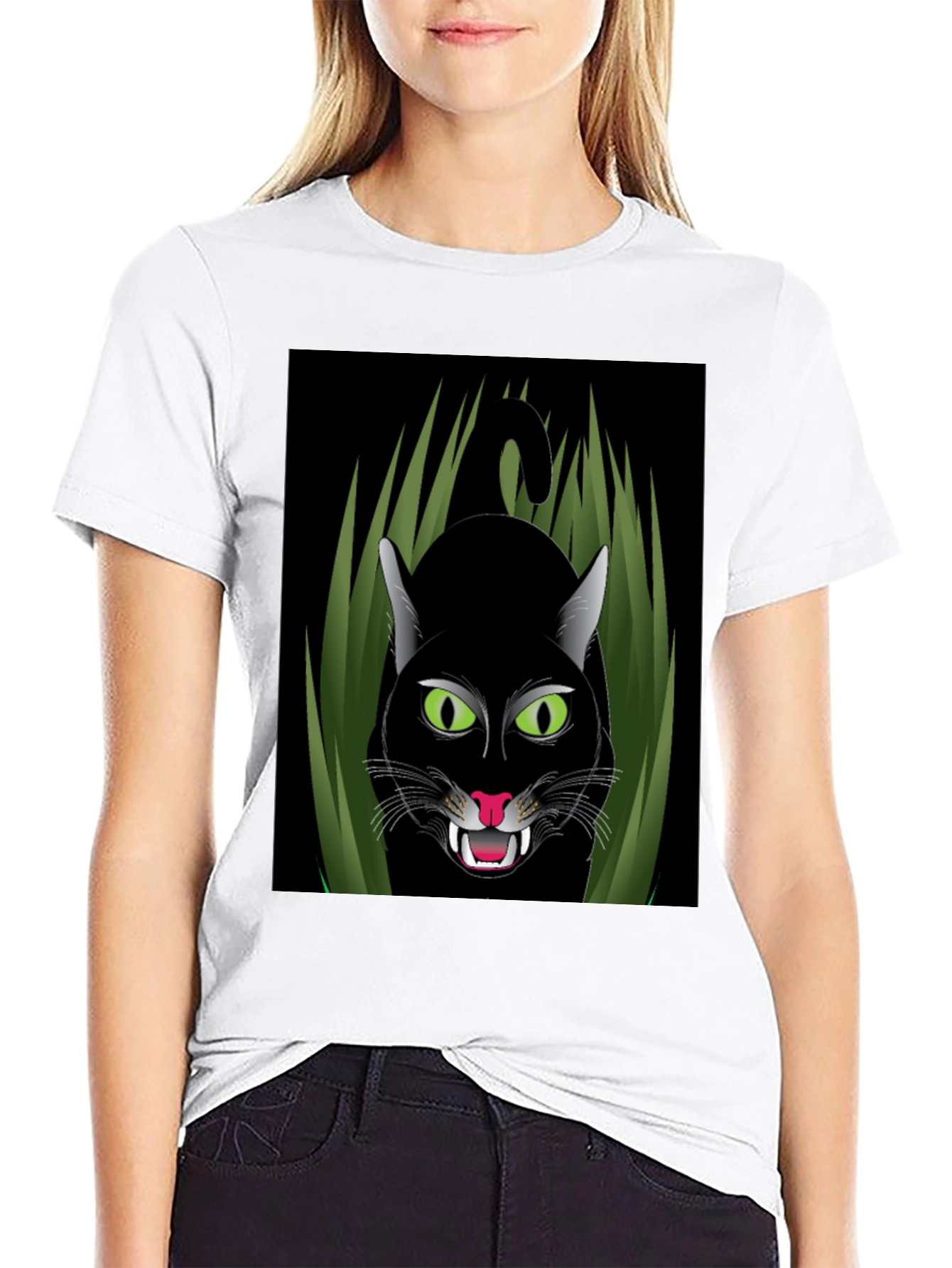 Black Cat Graphic T-Shirt - Fierce Feline Design
