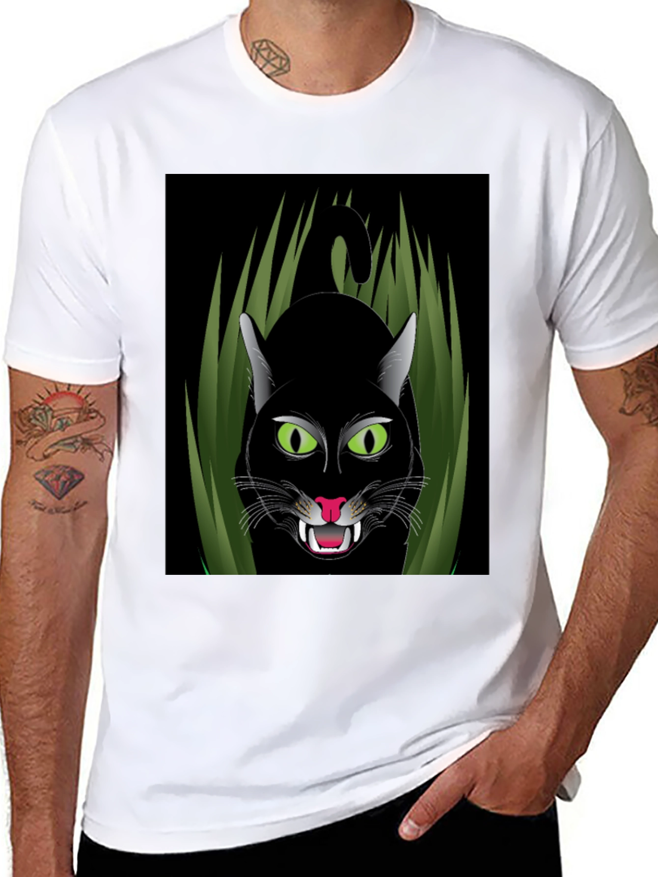 Black Cat Graphic T-Shirt - Fierce Feline Design