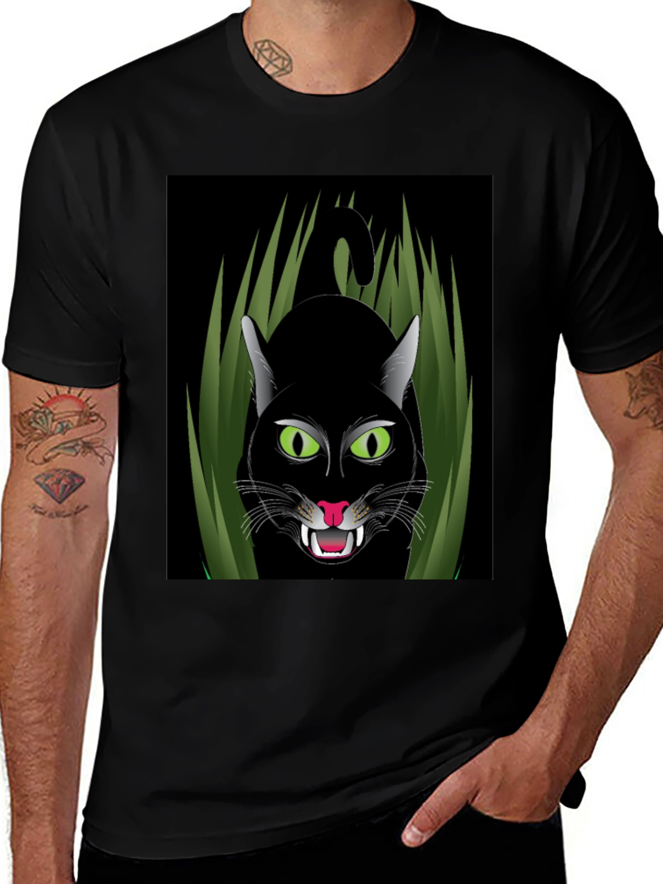 Black Cat Graphic T-Shirt - Fierce Feline Design