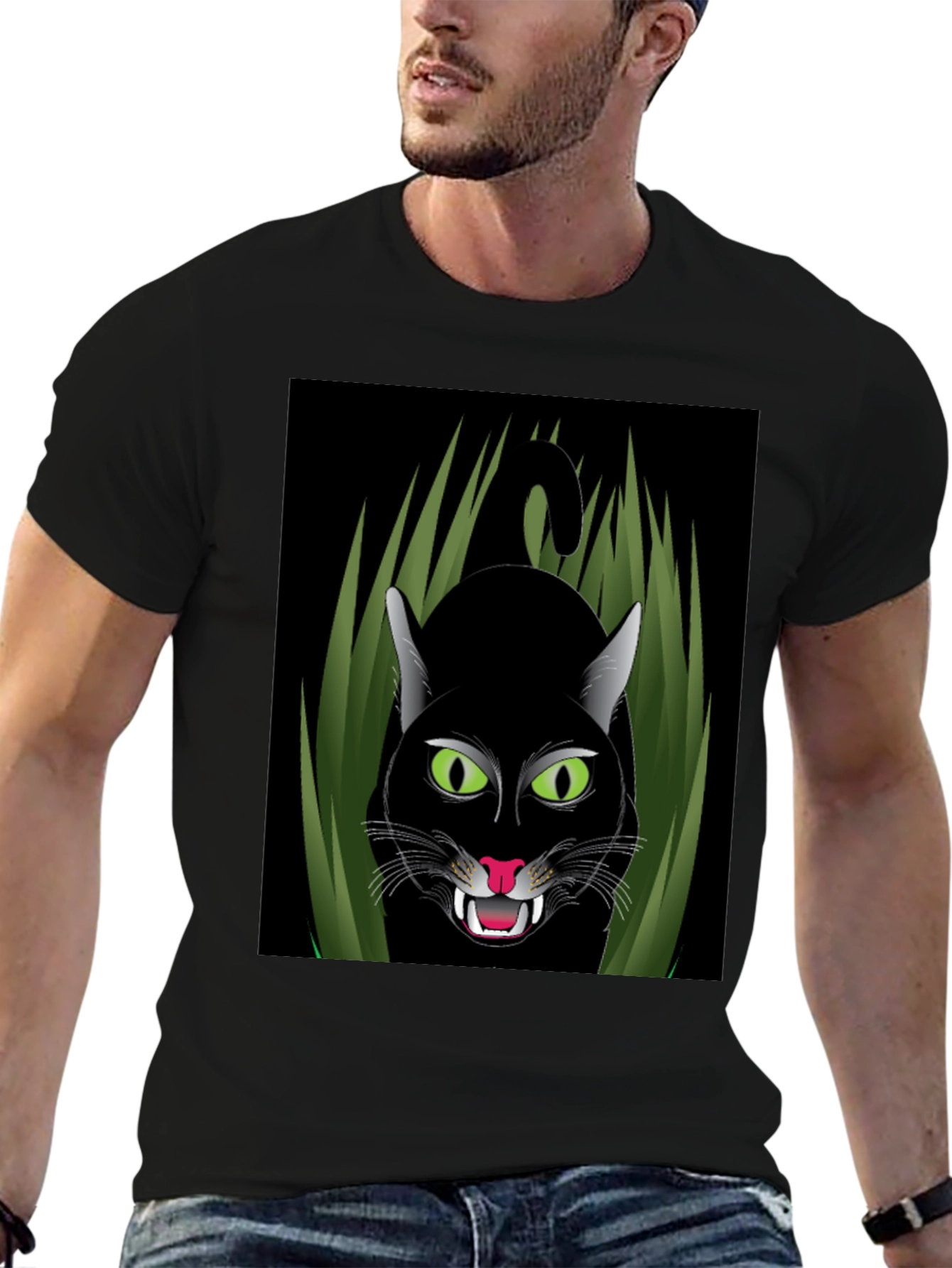 Black Cat Graphic T-Shirt - Fierce Feline Design