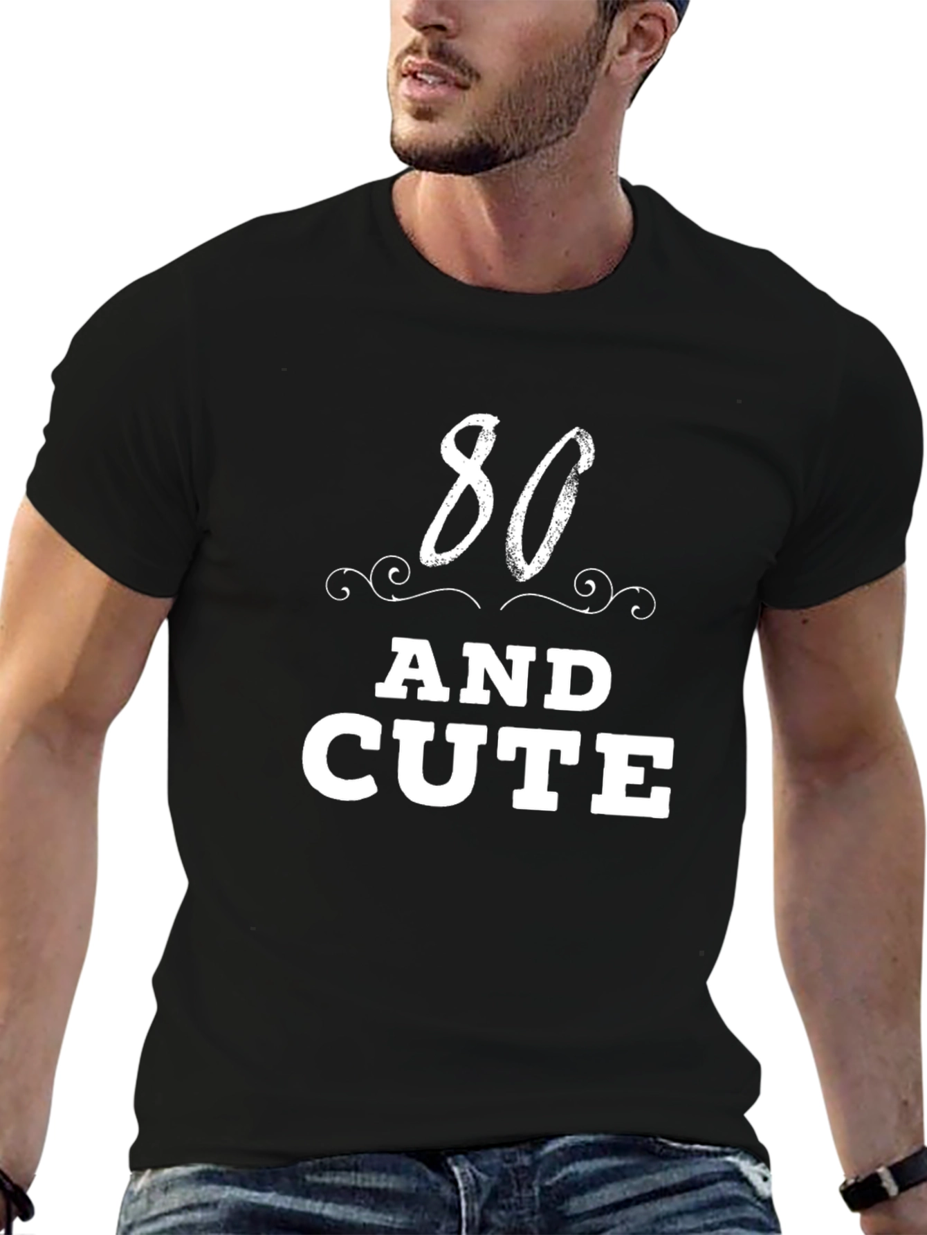 80 and Cute Black Graphic T-Shirt