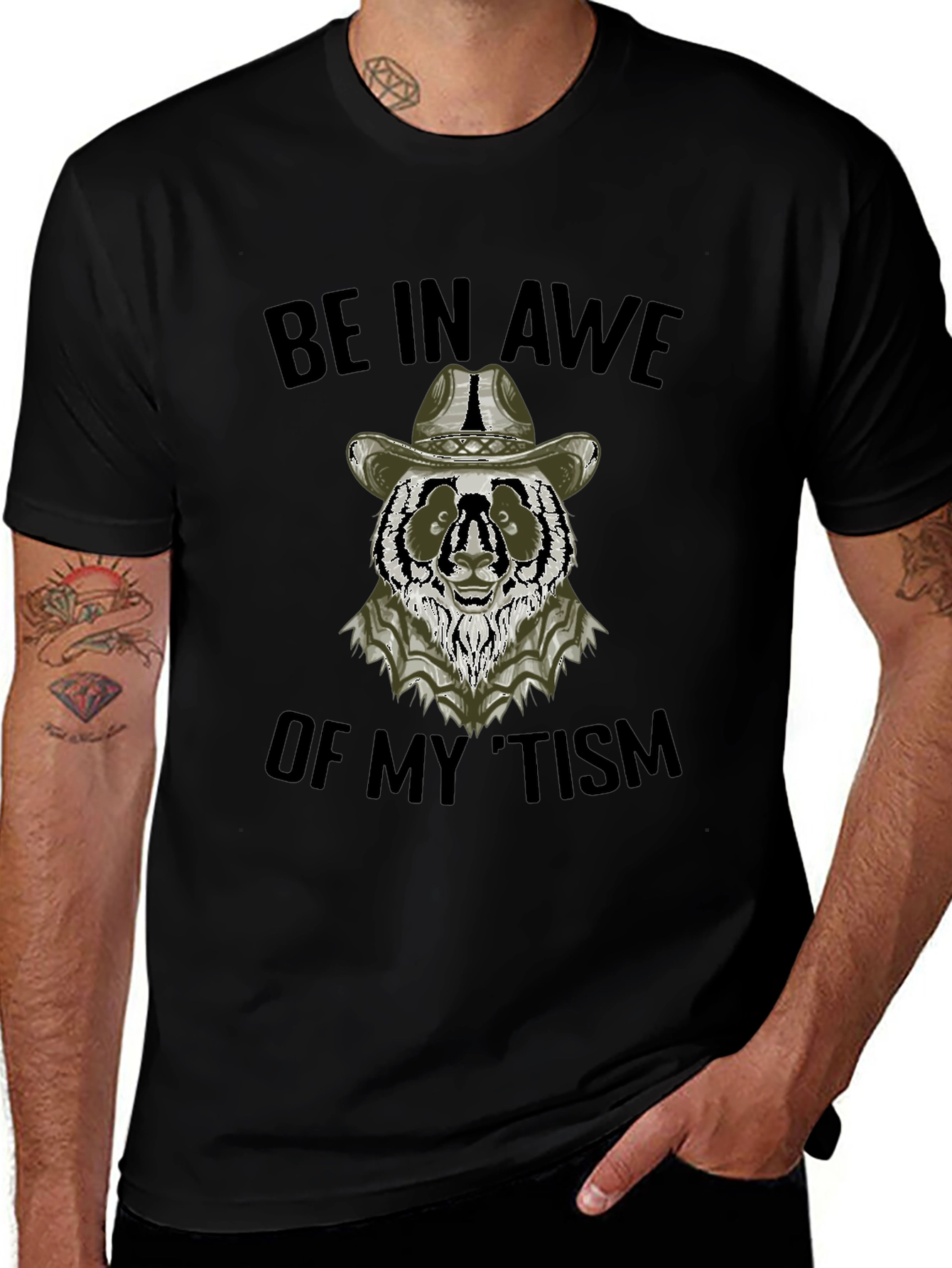 Be In Awe Of My Tism Panda Cowboy T-Shirt