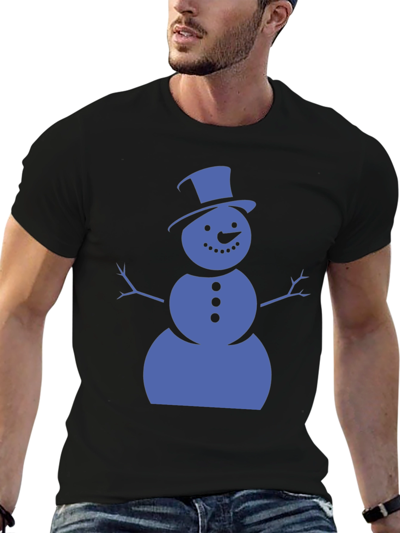 Snowman Graphic Tee - Black Cotton Shirt