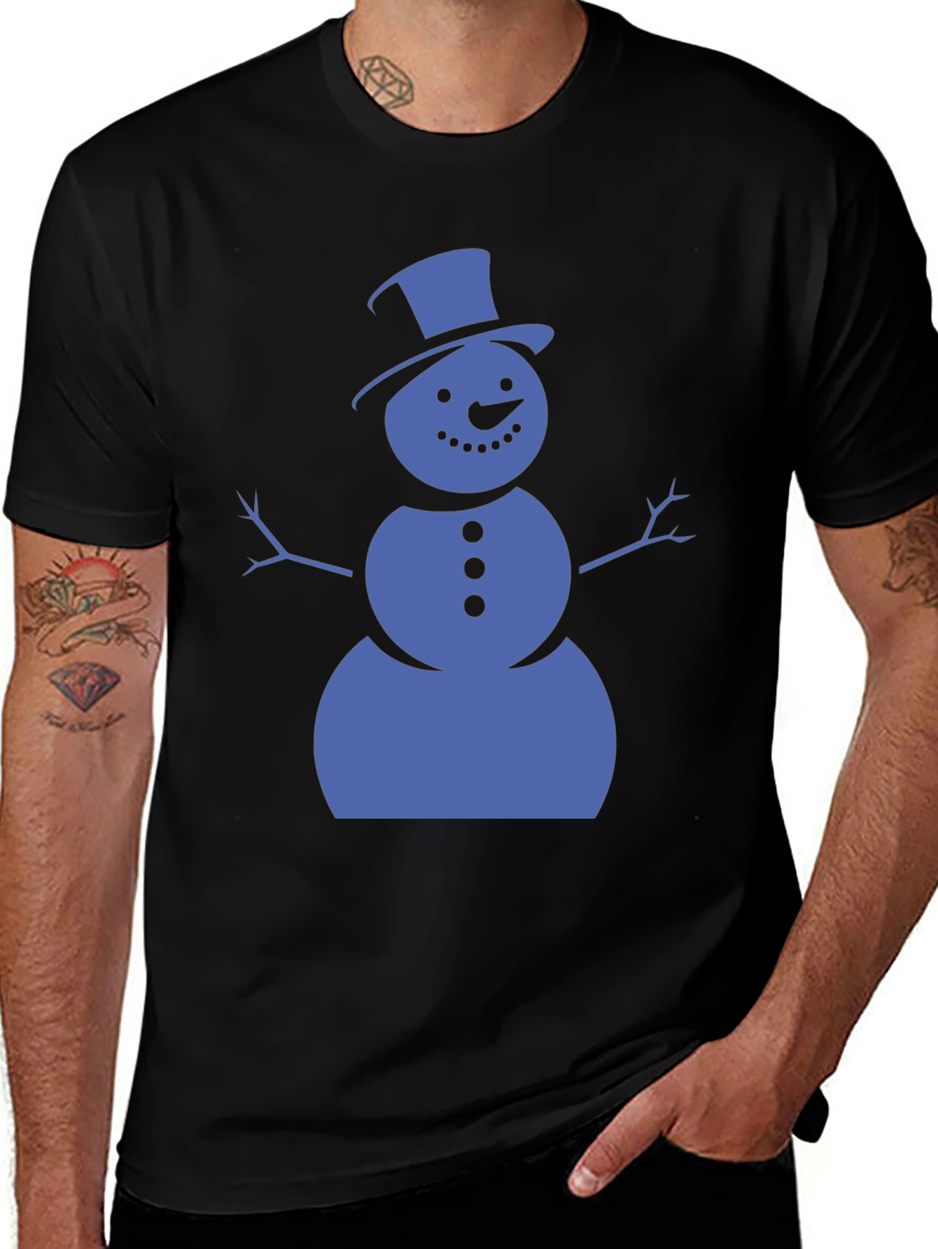Snowman Graphic Tee - Black Cotton Shirt
