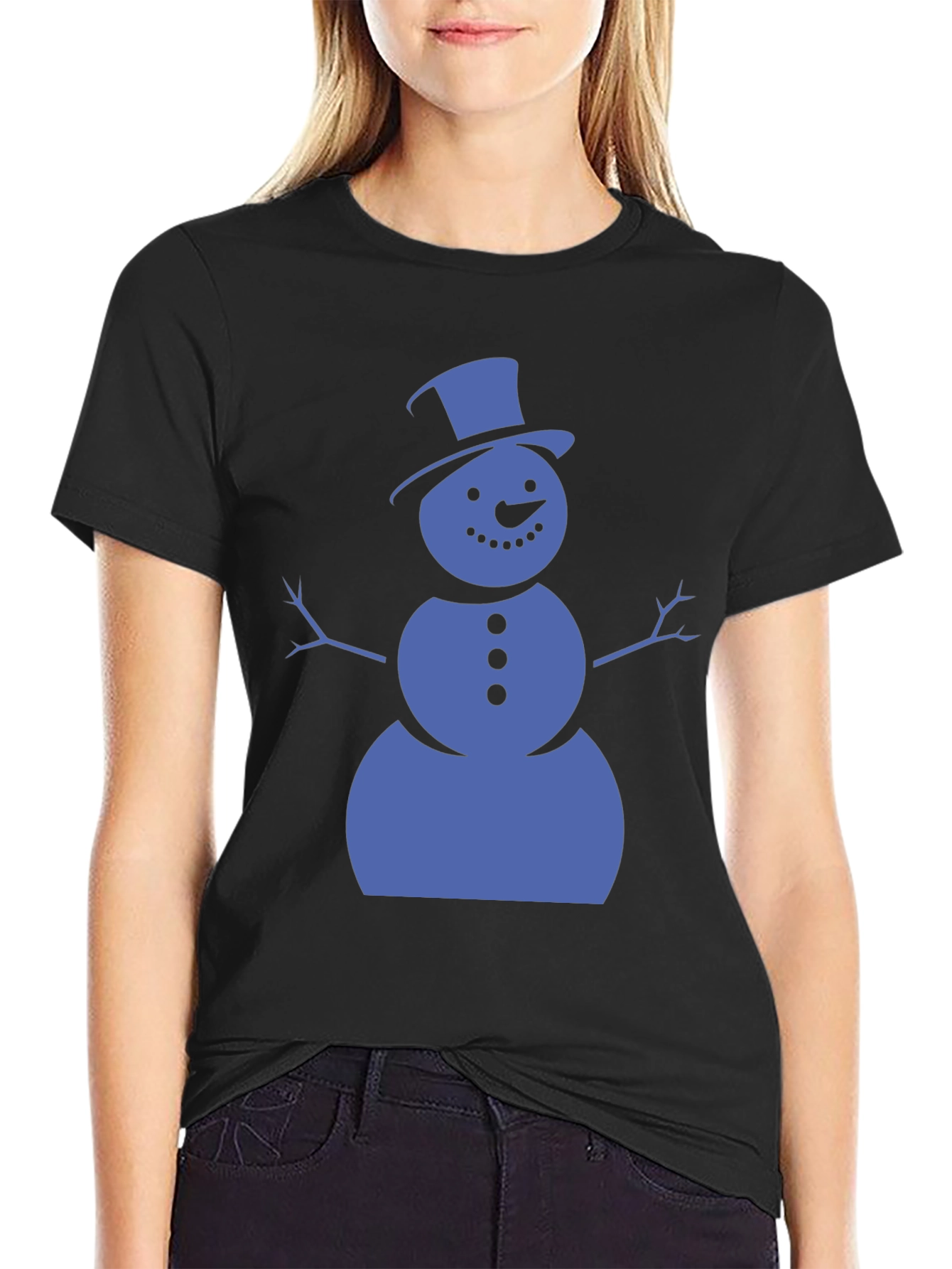 Snowman Graphic Tee - Black Cotton Shirt