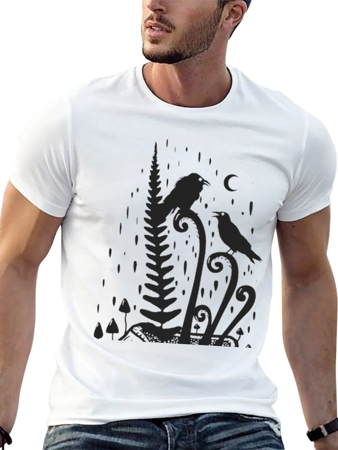 Raven Moon Graphic Tee - Nature Inspired Black T-Shirt