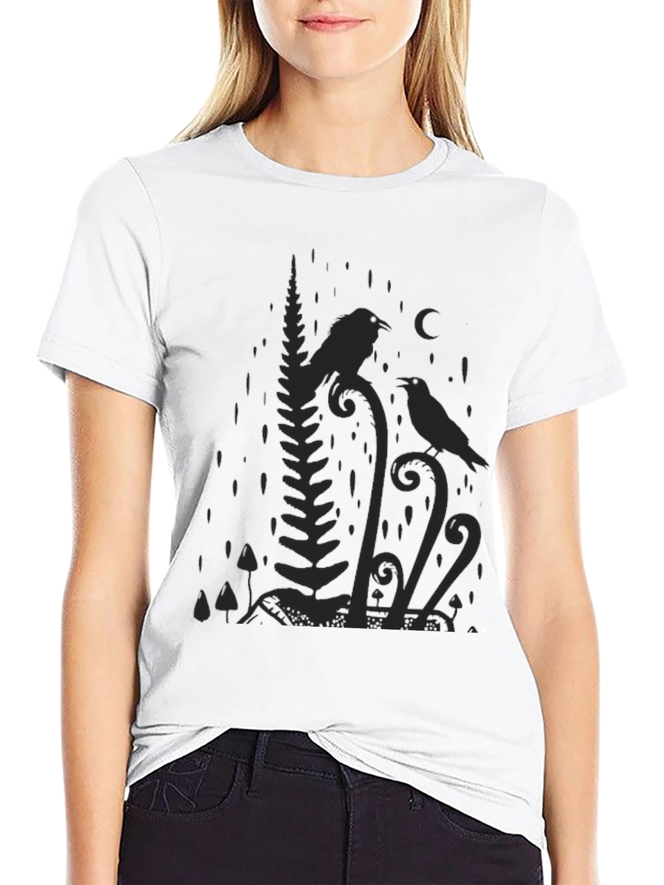 Raven Moon Graphic Tee - Nature Inspired Black T-Shirt