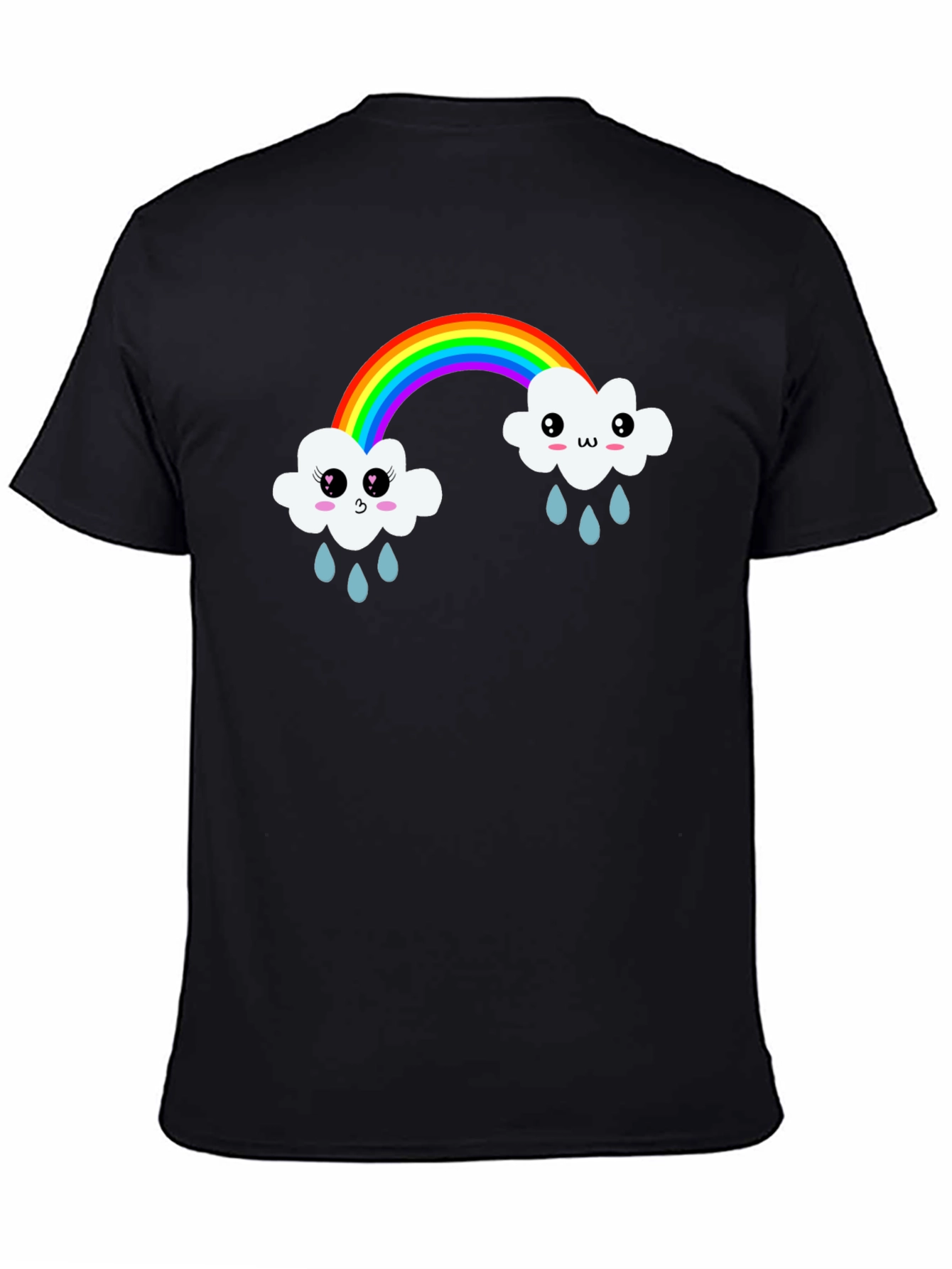 Kawaii Rainbow Cloud Black T-Shirt