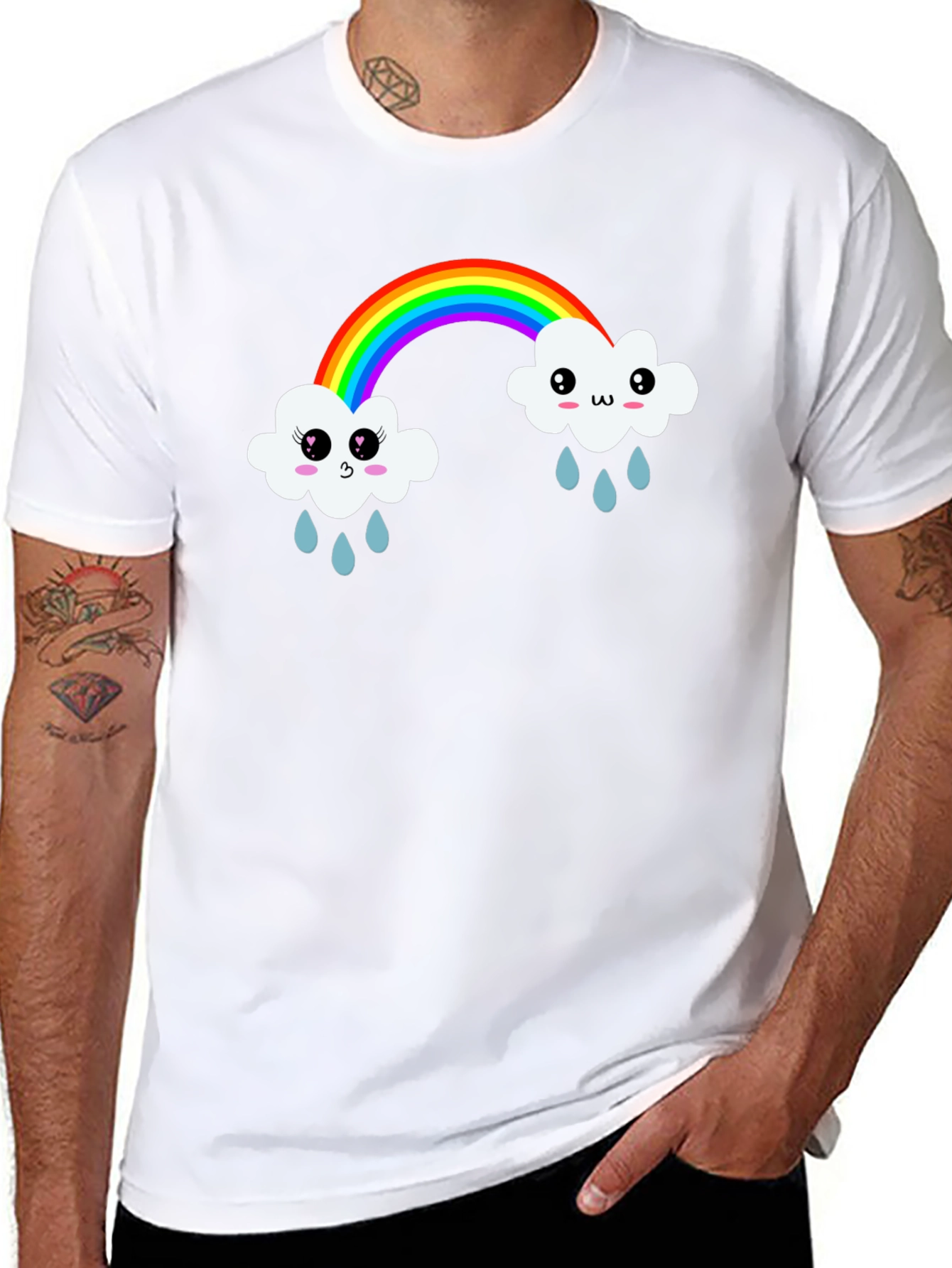 Kawaii Rainbow Cloud Black T-Shirt